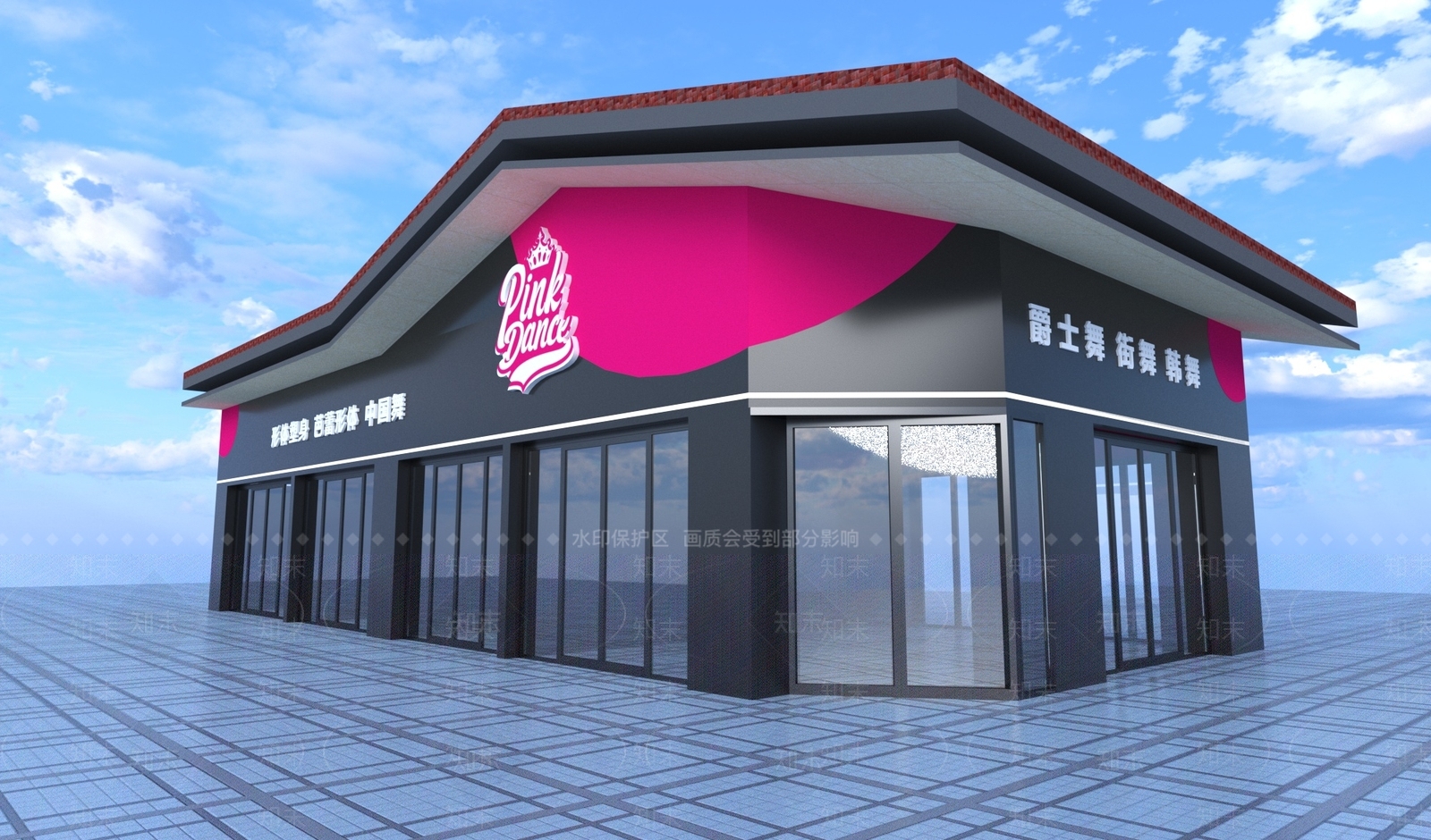 现代舞蹈室门头3D模型下载【ID:1161723977】