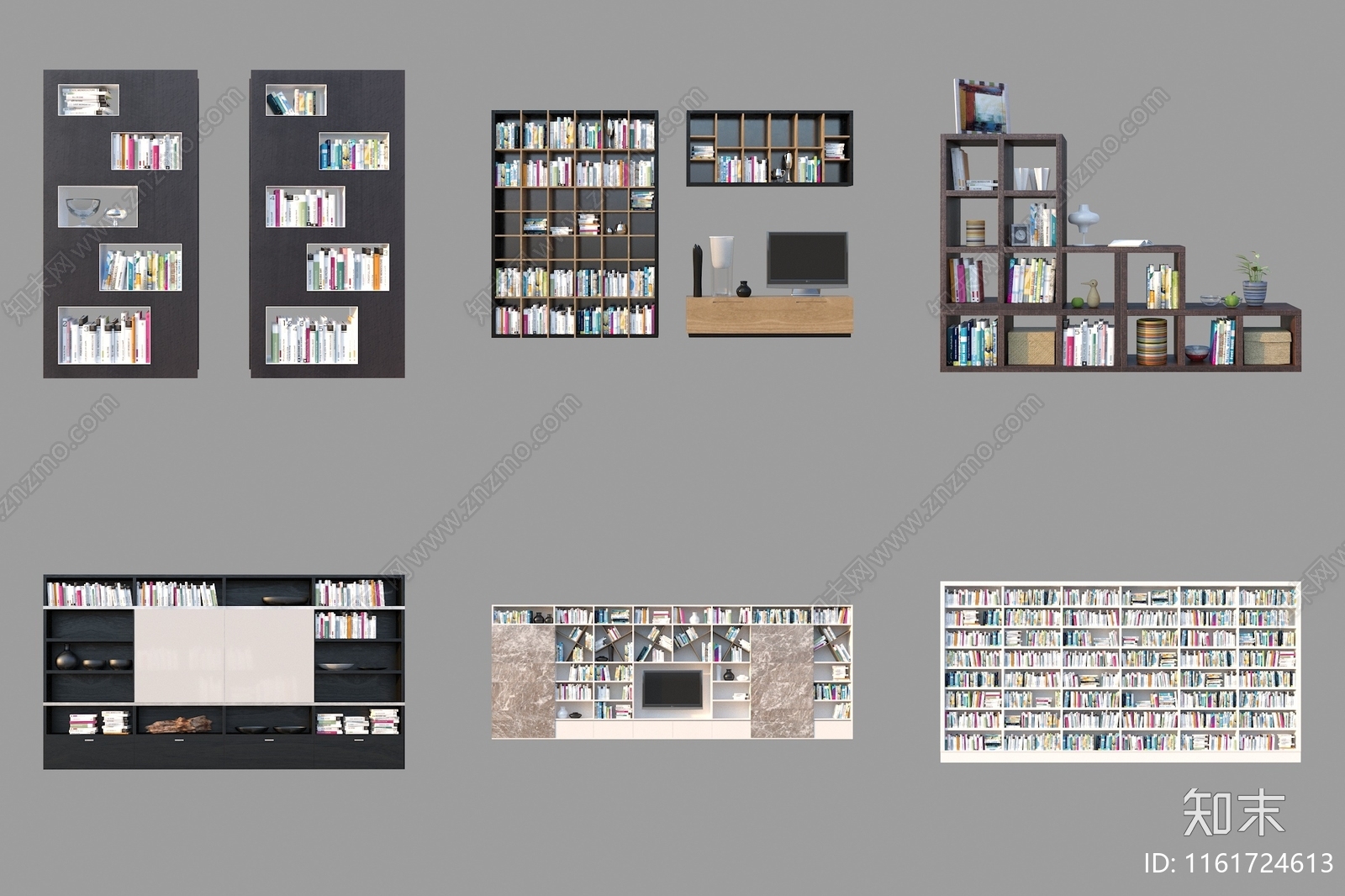 现代书柜3D模型下载【ID:1161724613】