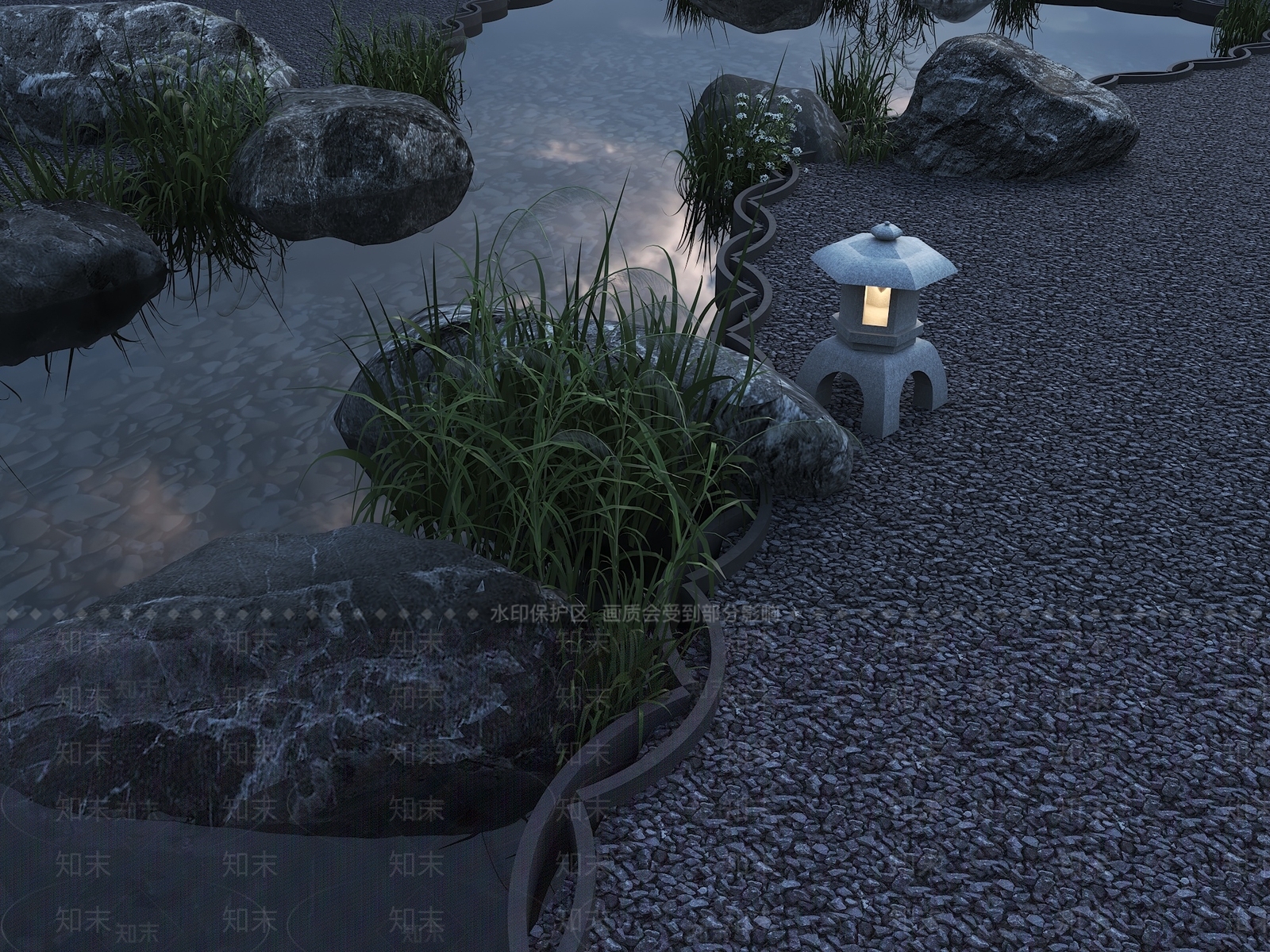 现代水池景观SU模型下载【ID:1161728780】