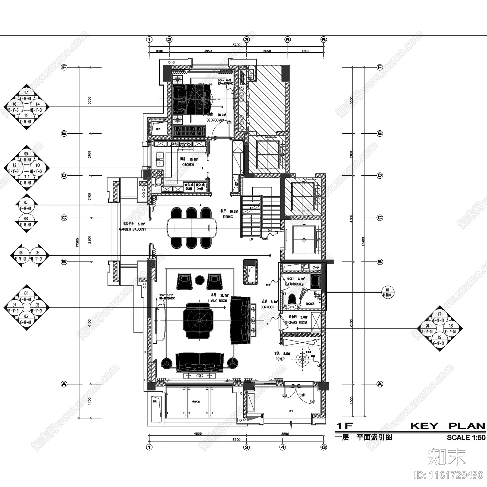 现代简约方兴上海大宁东区下叠二层别墅室内家装cad施工图下载【ID:1161729430】