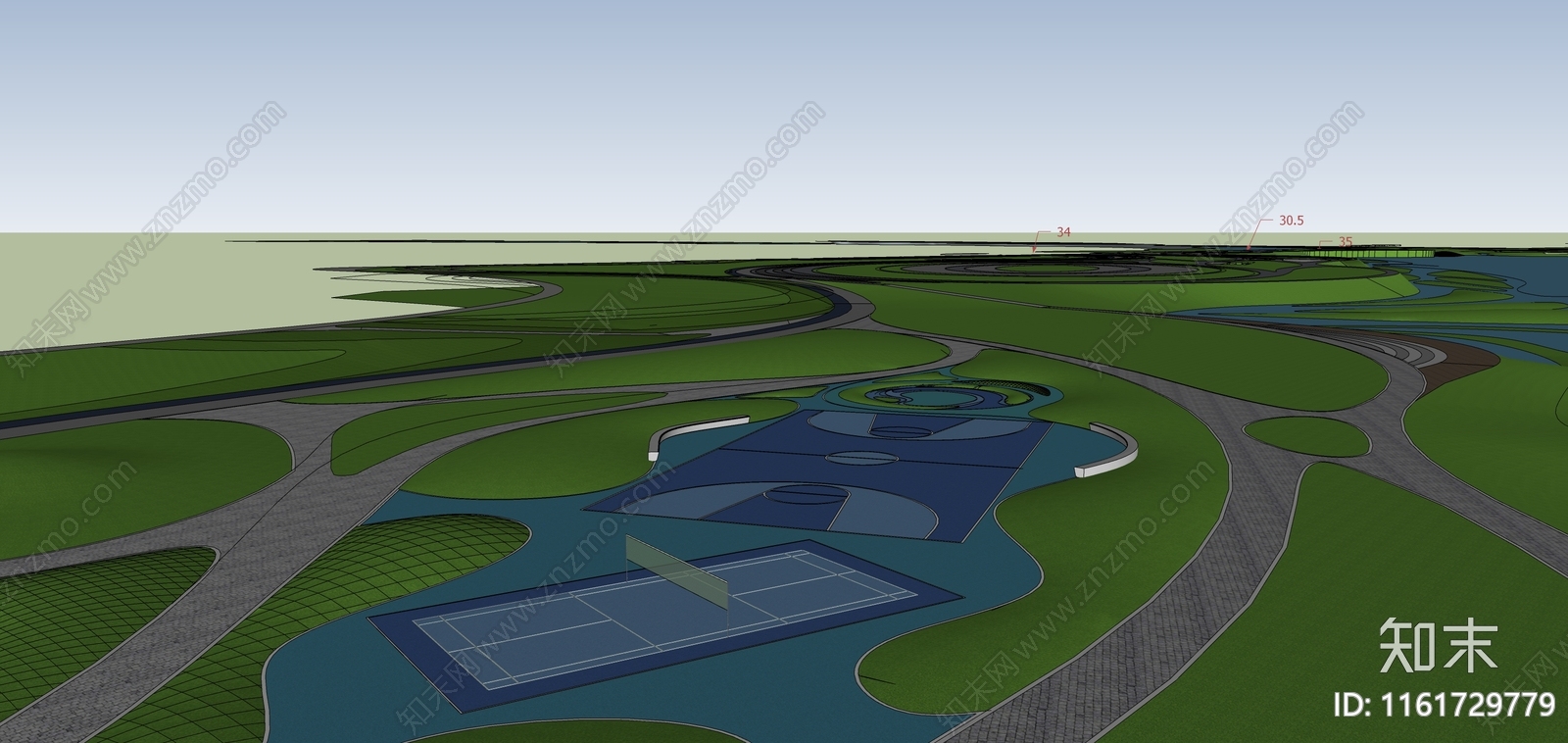 现代公园运动场地SU模型下载【ID:1161729779】
