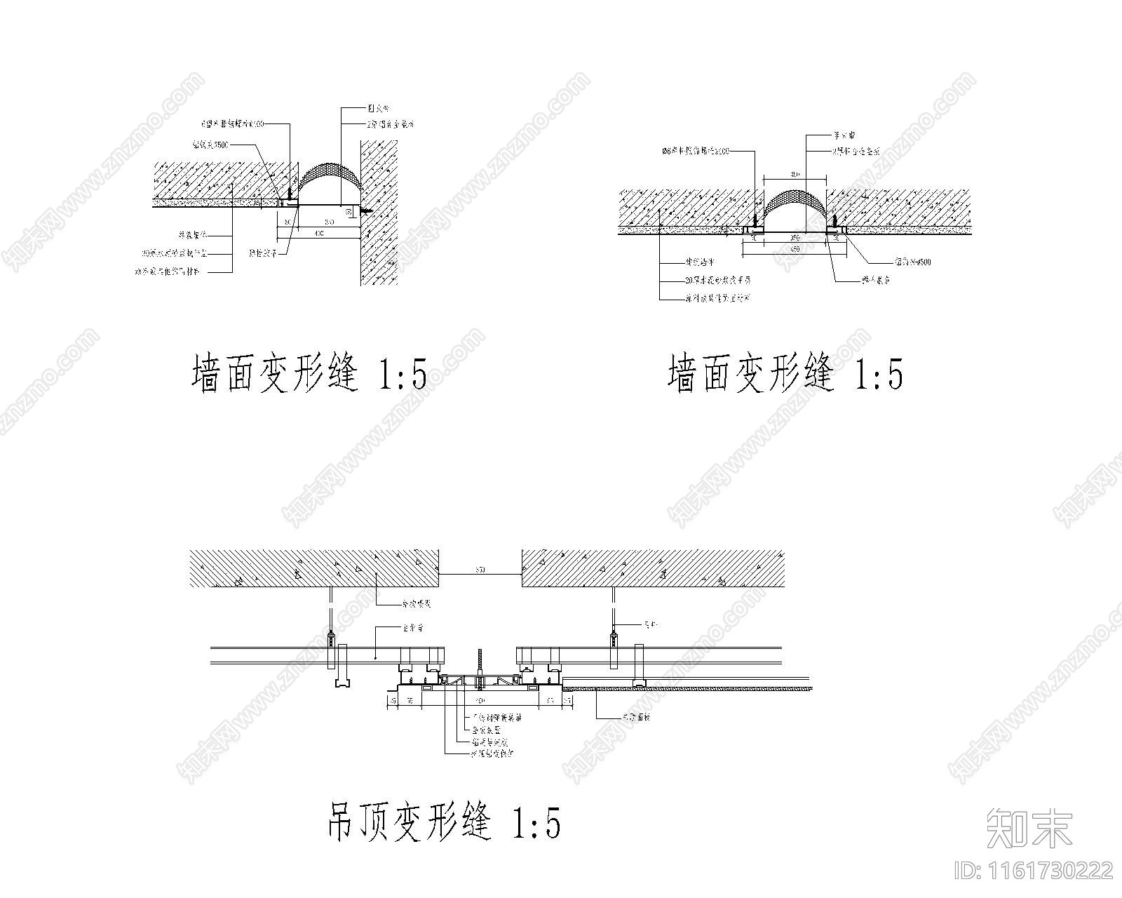 墙面及吊顶变形缝cad施工图下载【ID:1161730222】