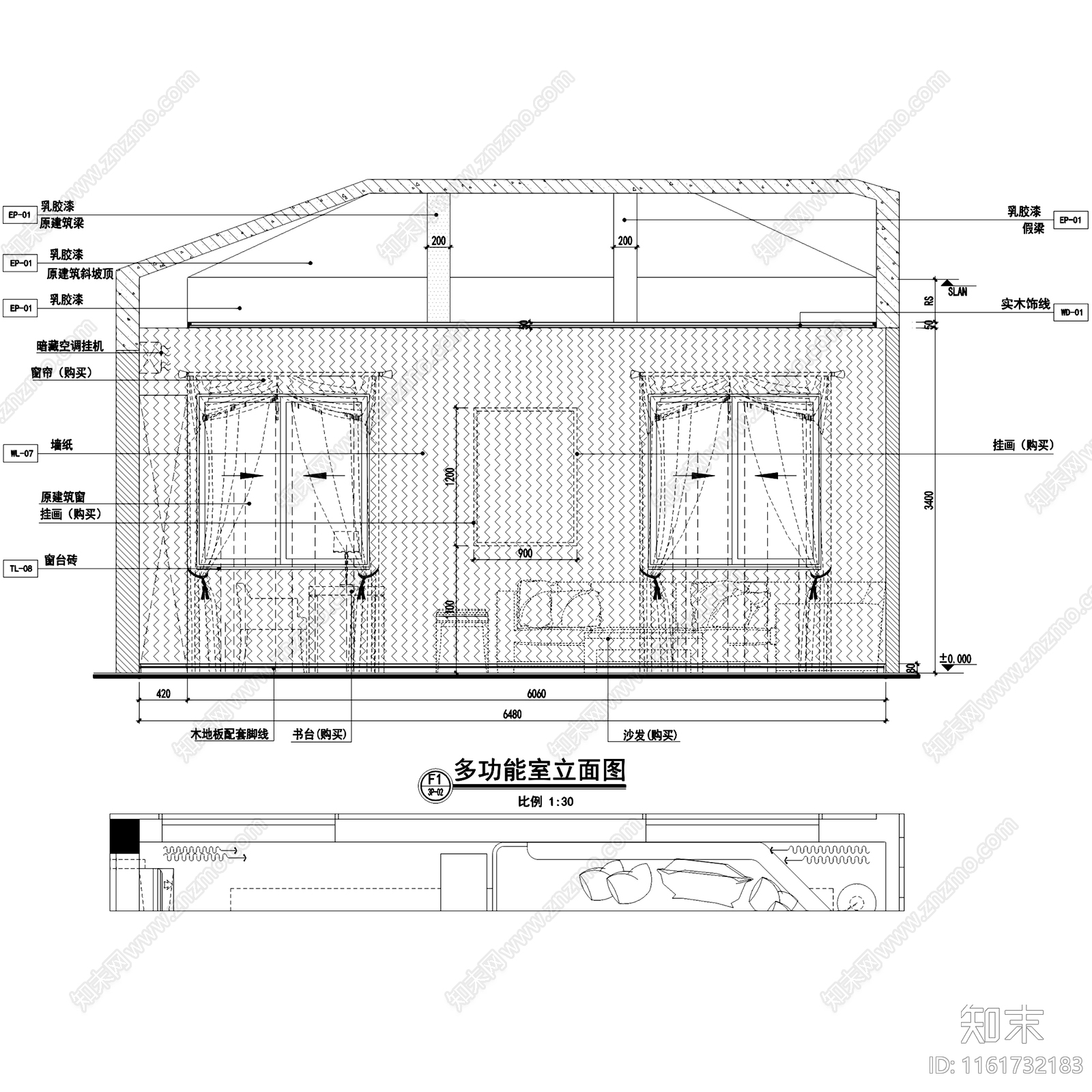 简欧欧式BJ260三层别墅室内家装cad施工图下载【ID:1161732183】