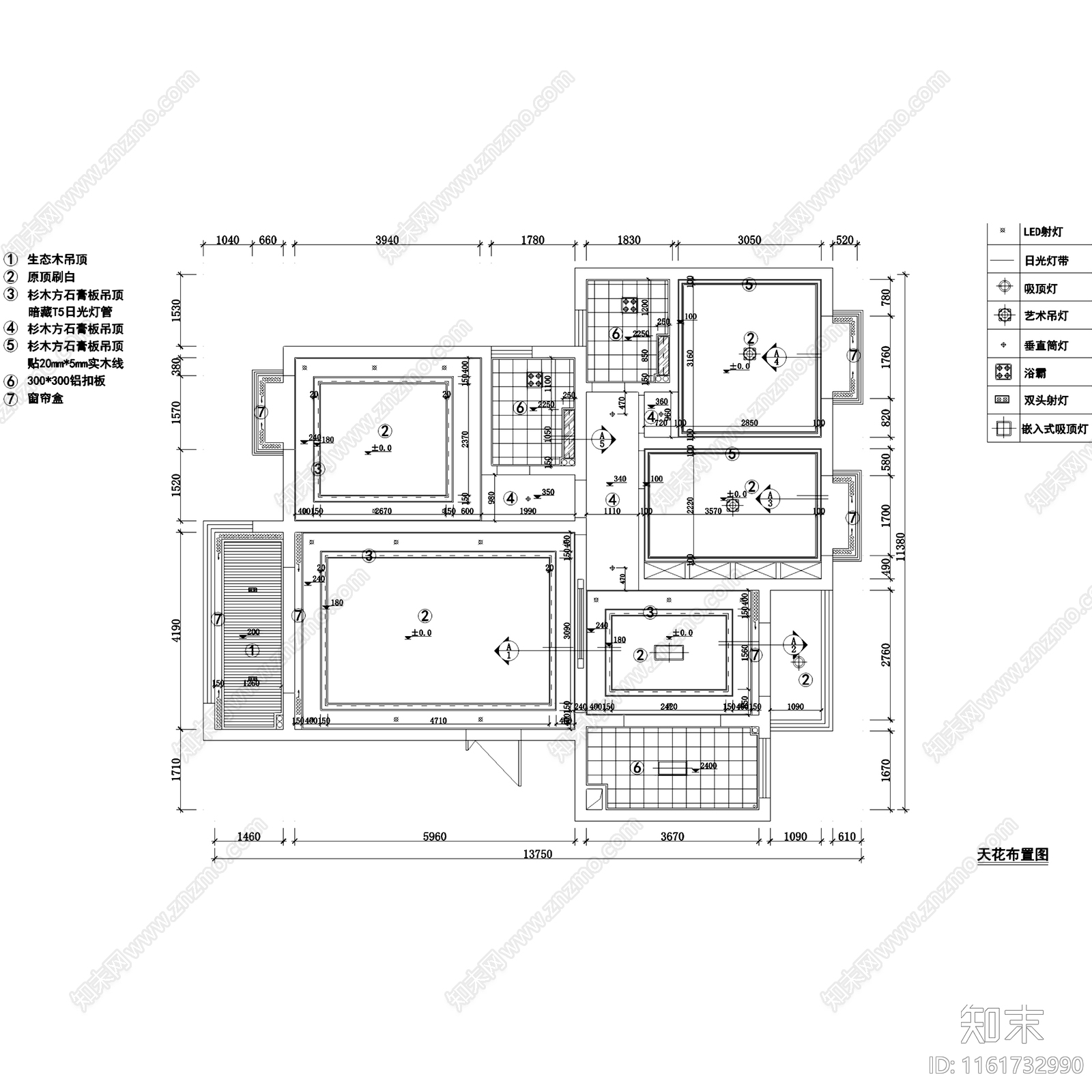 新中式三室两厅两卫室内家装cad施工图下载【ID:1161732990】