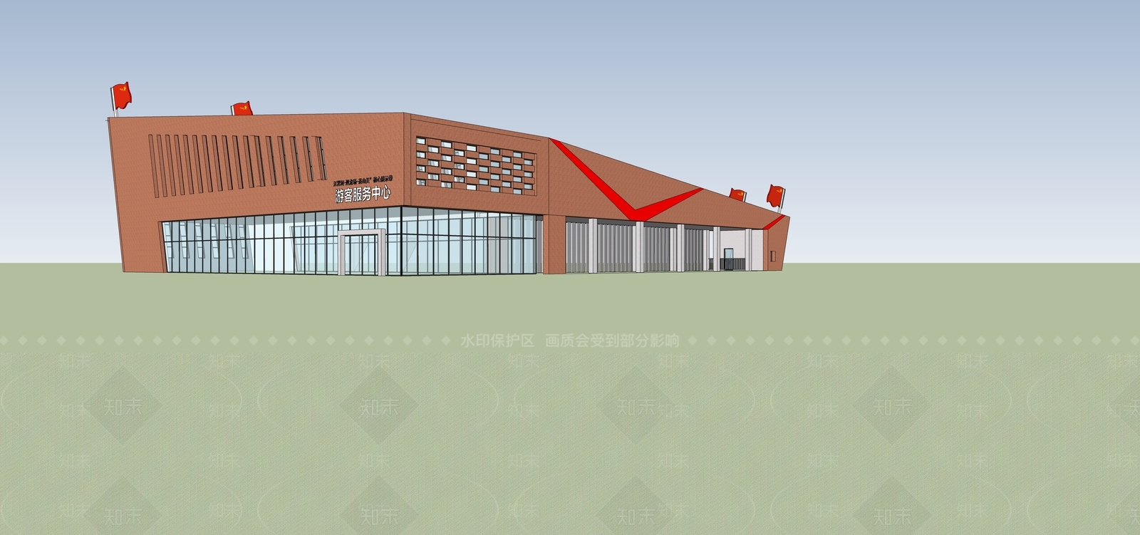 现代红色文化主题游客中心SU模型下载【ID:1161733749】