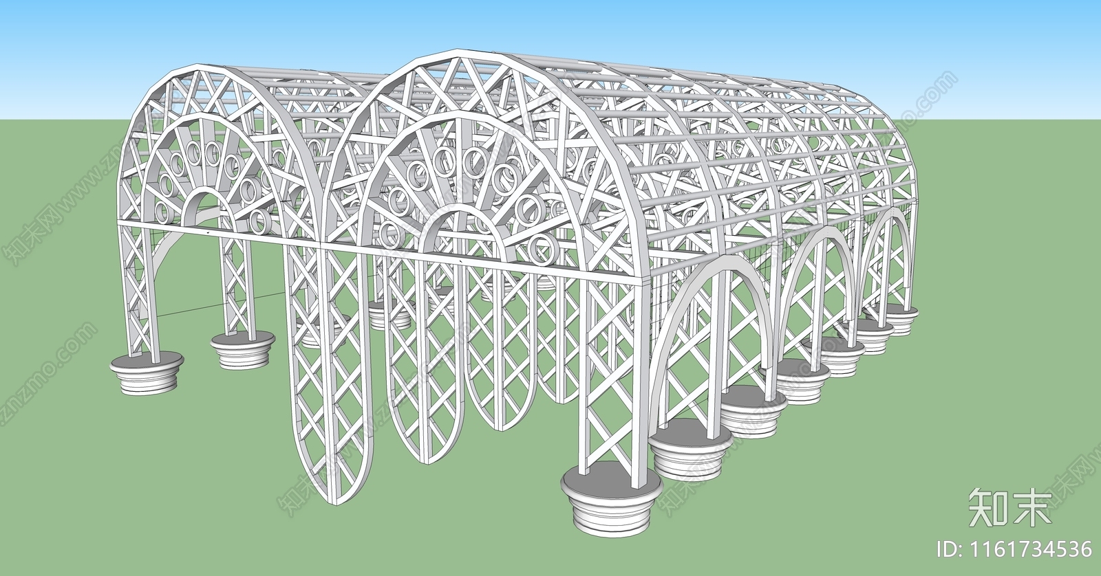 欧式景观廊架SU模型下载【ID:1161734536】