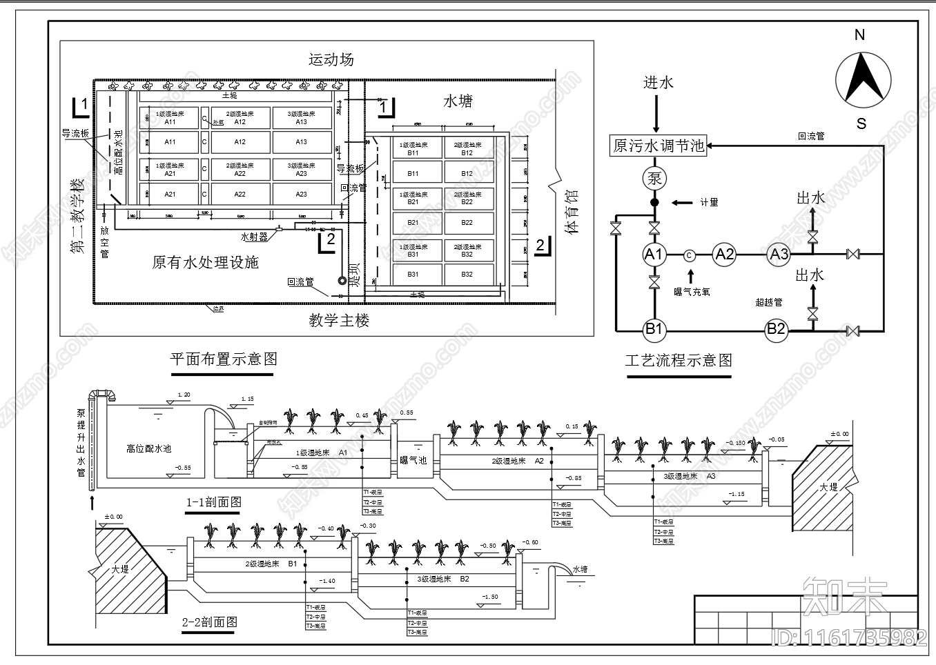 校区小型湿地平面工艺流程图施工图下载【ID:1161735982】