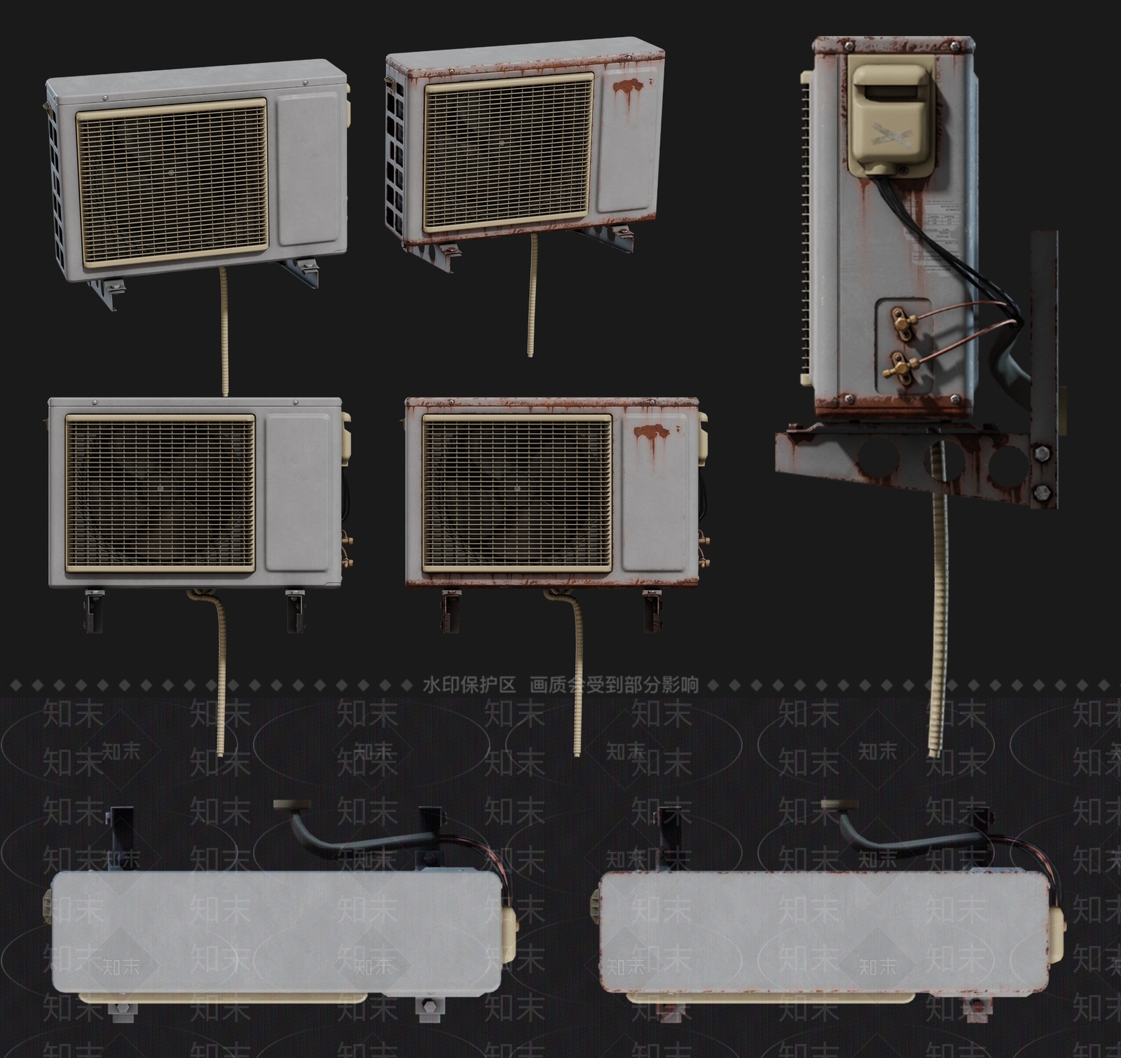 现代室外老旧空调外机组合3D模型下载【ID:1161735965】