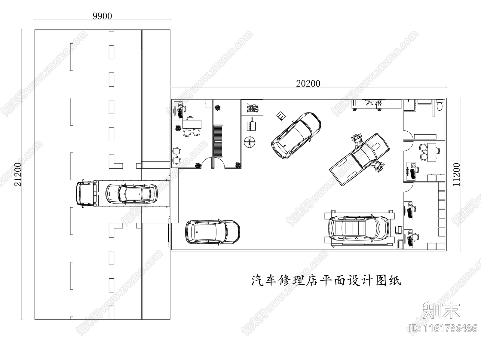 汽车修理店平面设计图纸施工图下载【ID:1161736486】