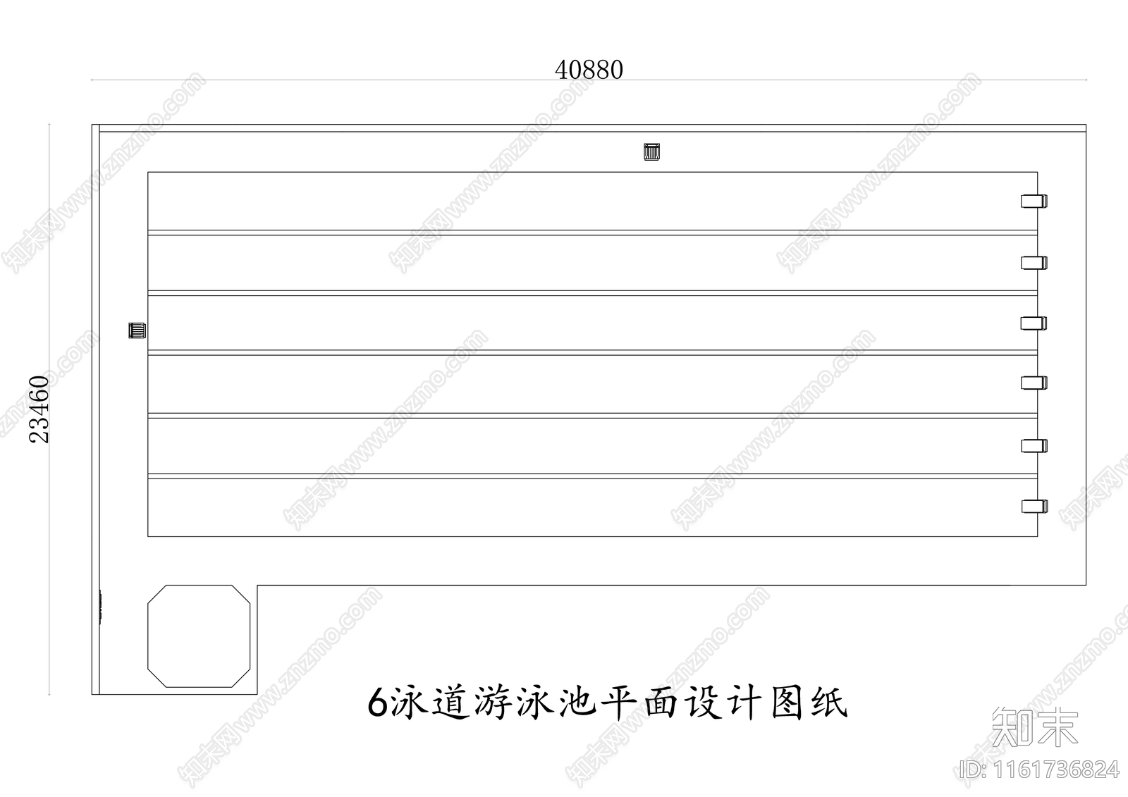6泳道游泳池平面设计图纸施工图下载【ID:1161736824】
