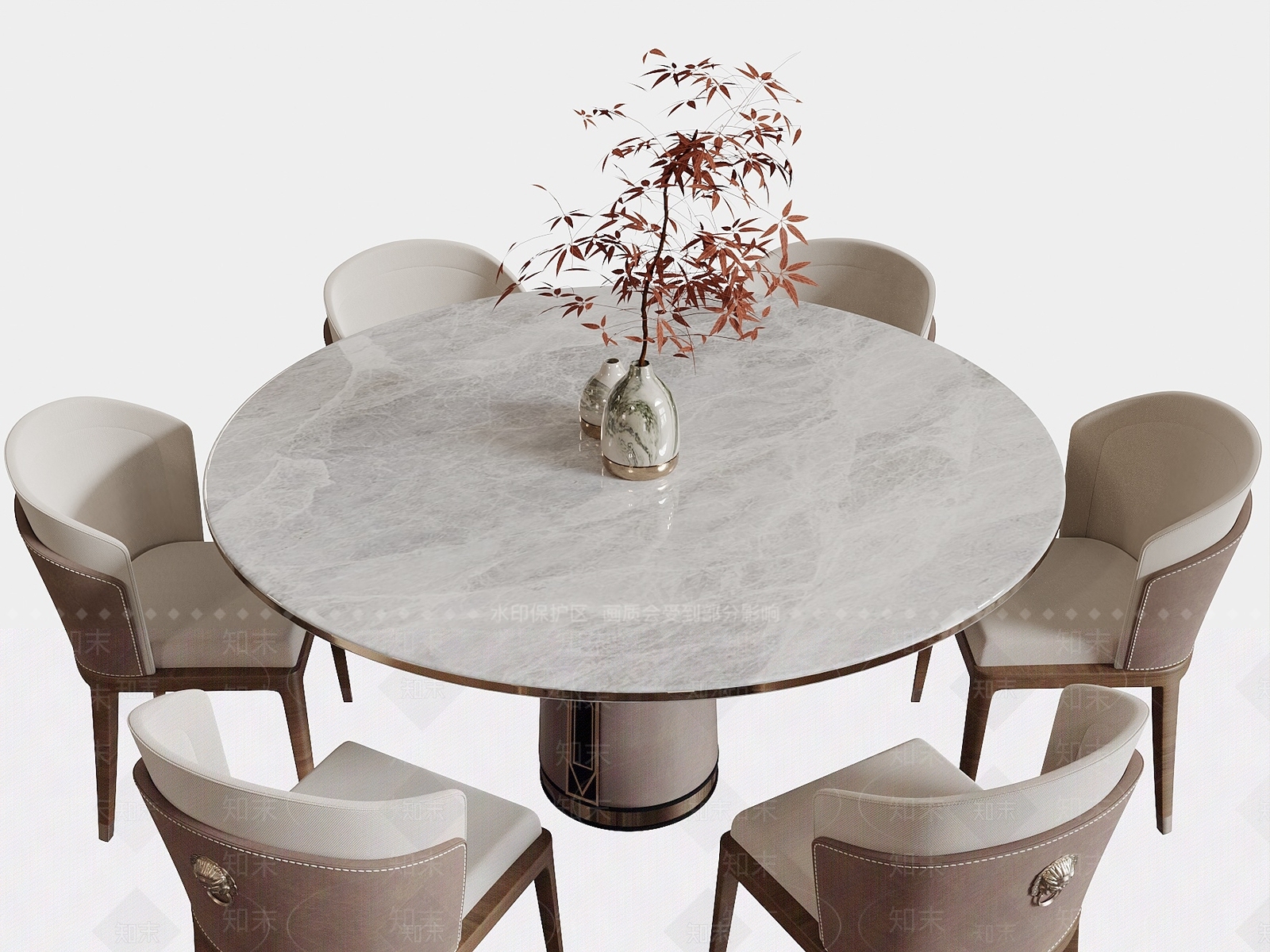 新中式圆形餐桌椅组合SU模型下载【ID:1161737156】
