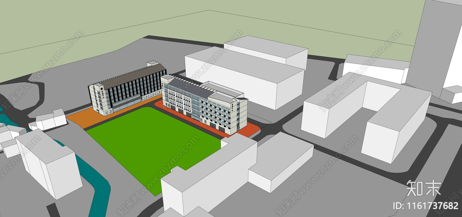 现代职业技术学校教学楼宿舍楼SU模型下载【ID:1161737682】