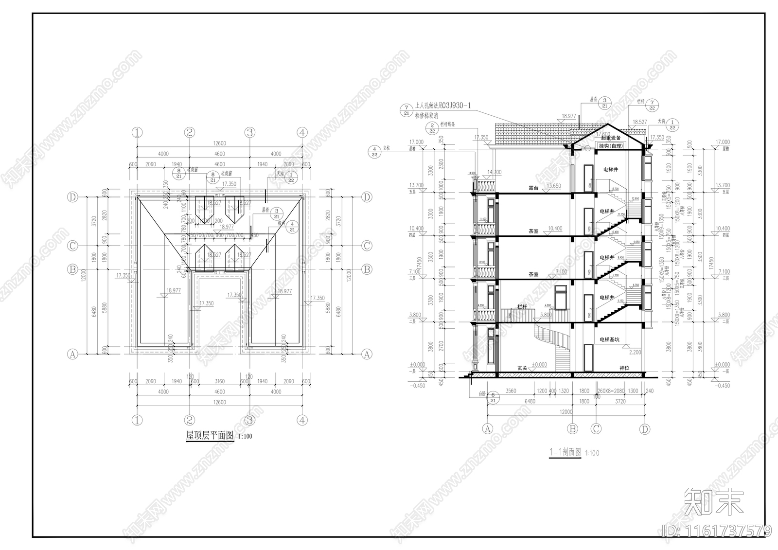 13x12m四层半欧式自建别墅建筑cad施工图下载【ID:1161737579】