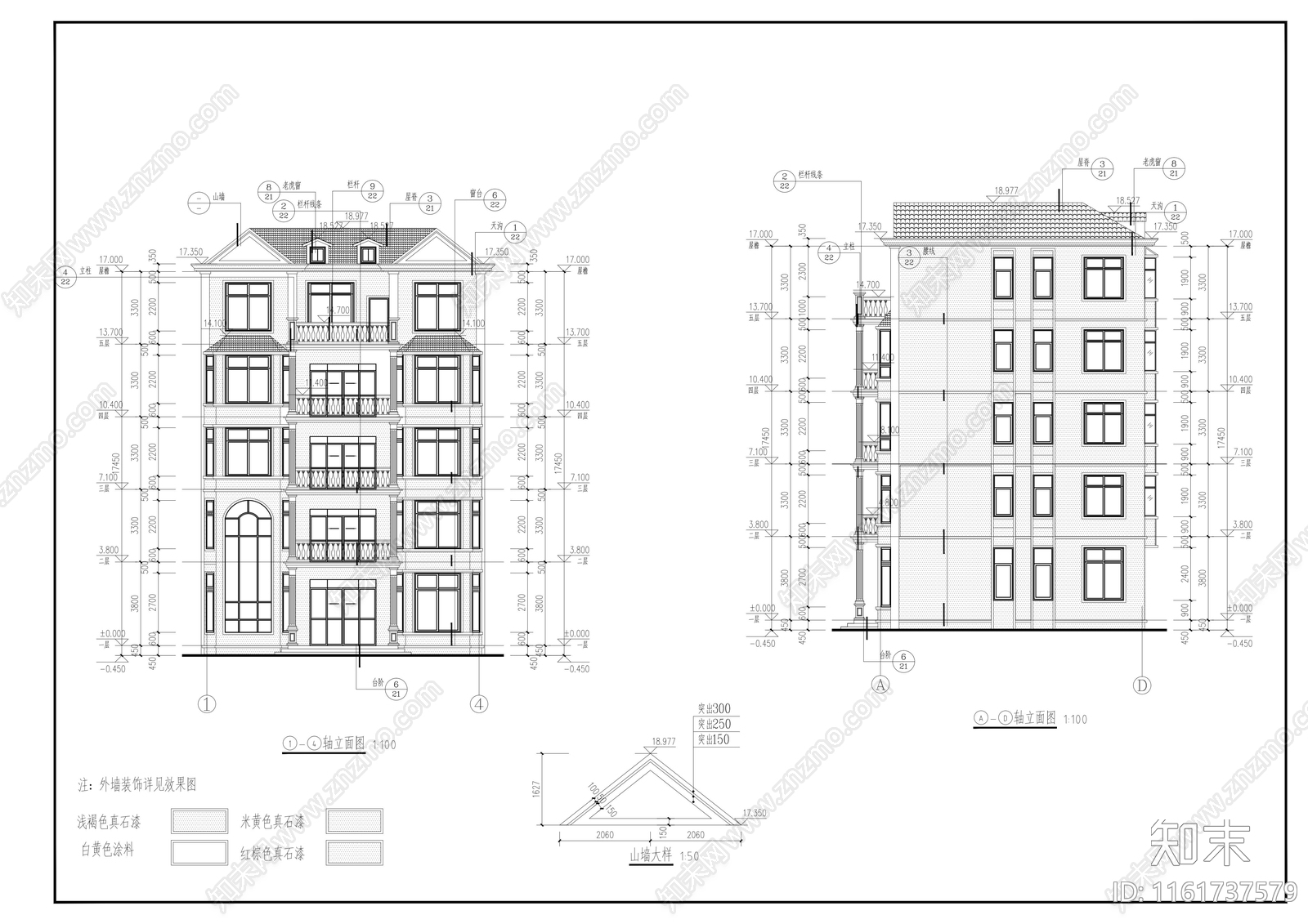 13x12m四层半欧式自建别墅建筑cad施工图下载【ID:1161737579】