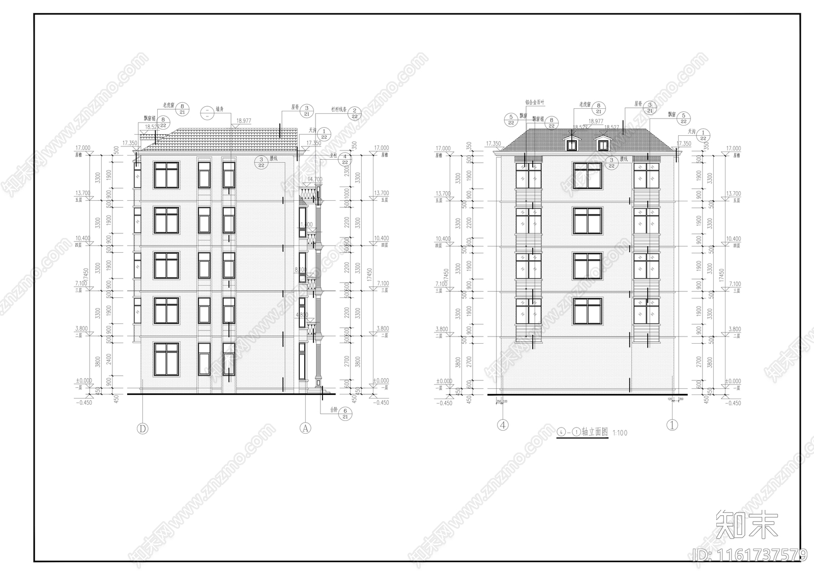 13x12m四层半欧式自建别墅建筑cad施工图下载【ID:1161737579】