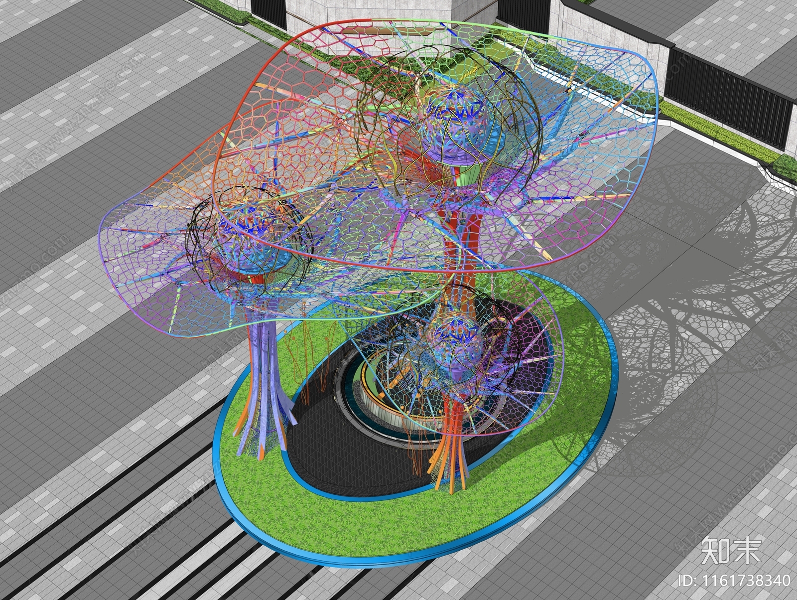 现代树形伞状曲线异形雕塑廊架凉亭SU模型下载【ID:1161738340】