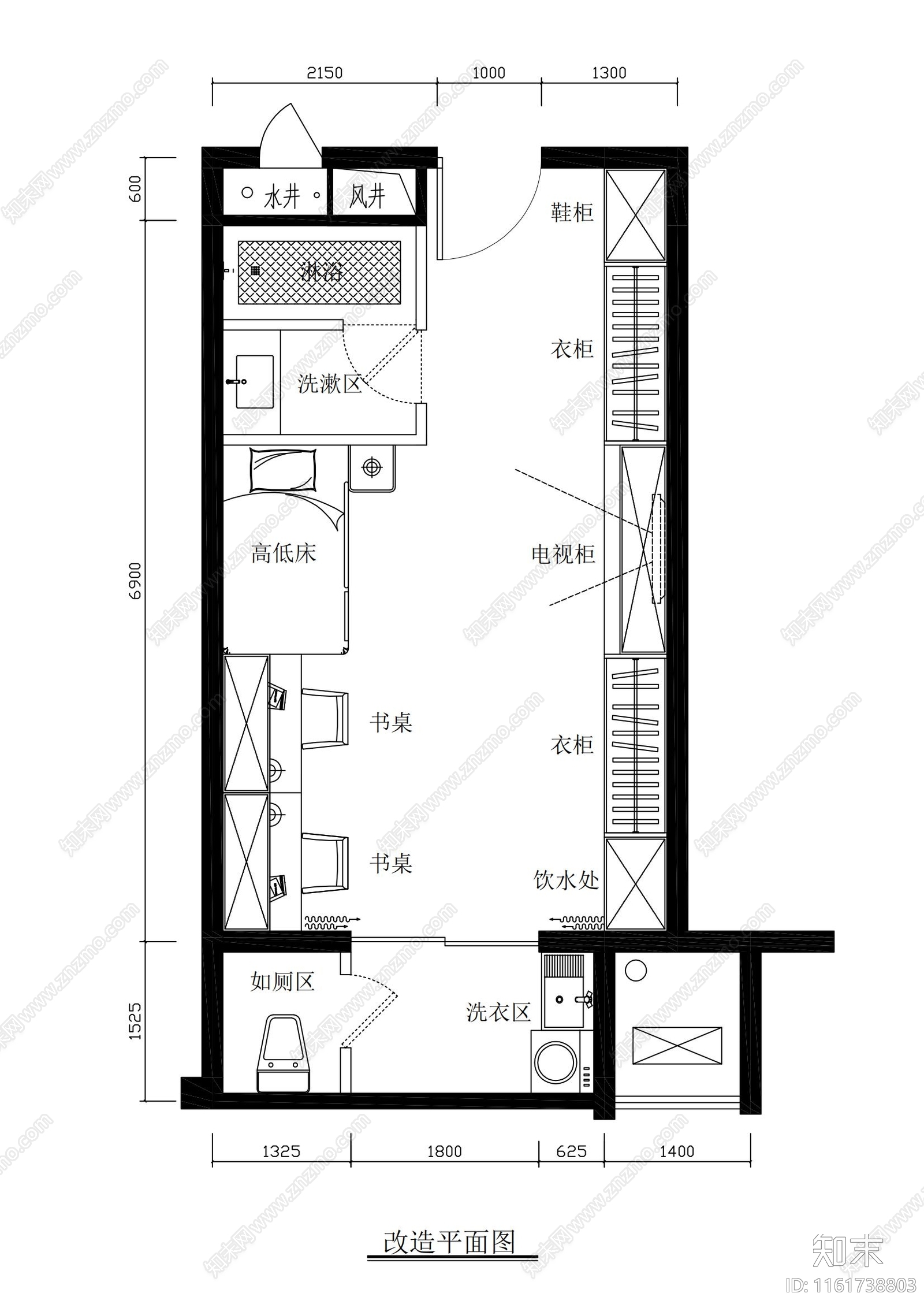 宿舍平立面图施工图下载【ID:1161738803】