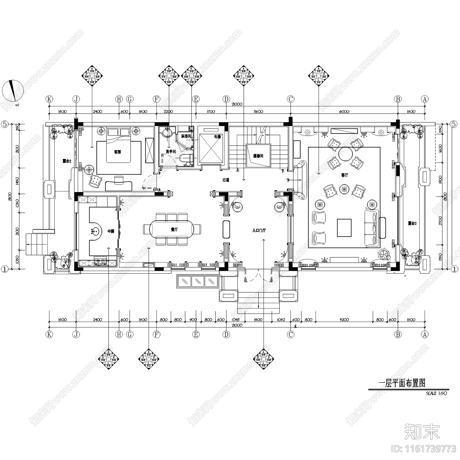 法式长沙梅溪湖壹号280㎡三层别墅室内家装cad施工图下载【ID:1161739773】