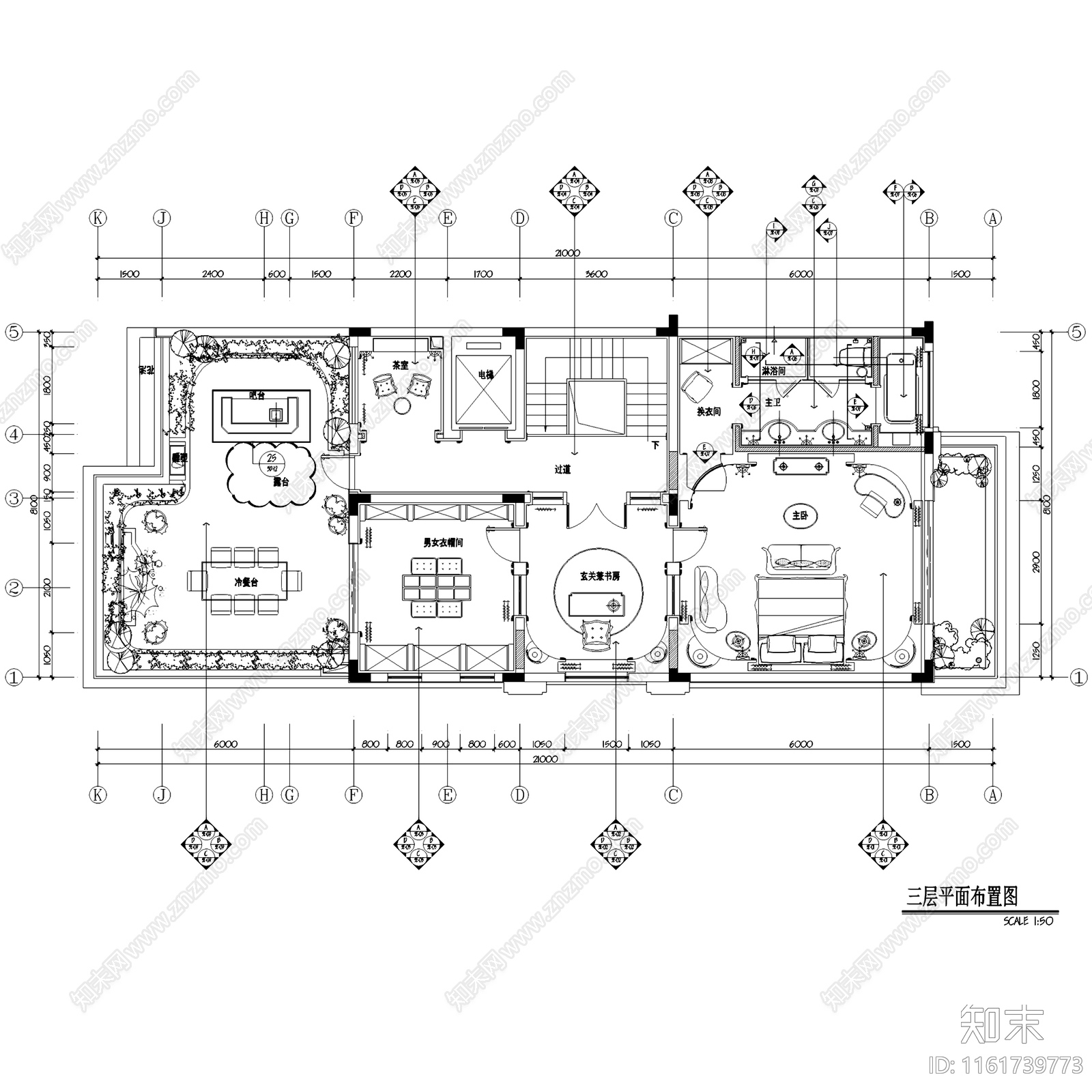 法式长沙梅溪湖壹号280㎡三层别墅室内家装cad施工图下载【ID:1161739773】