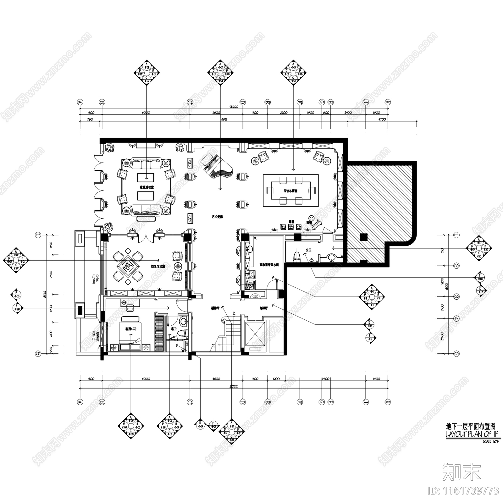 法式长沙梅溪湖壹号280㎡三层别墅室内家装cad施工图下载【ID:1161739773】