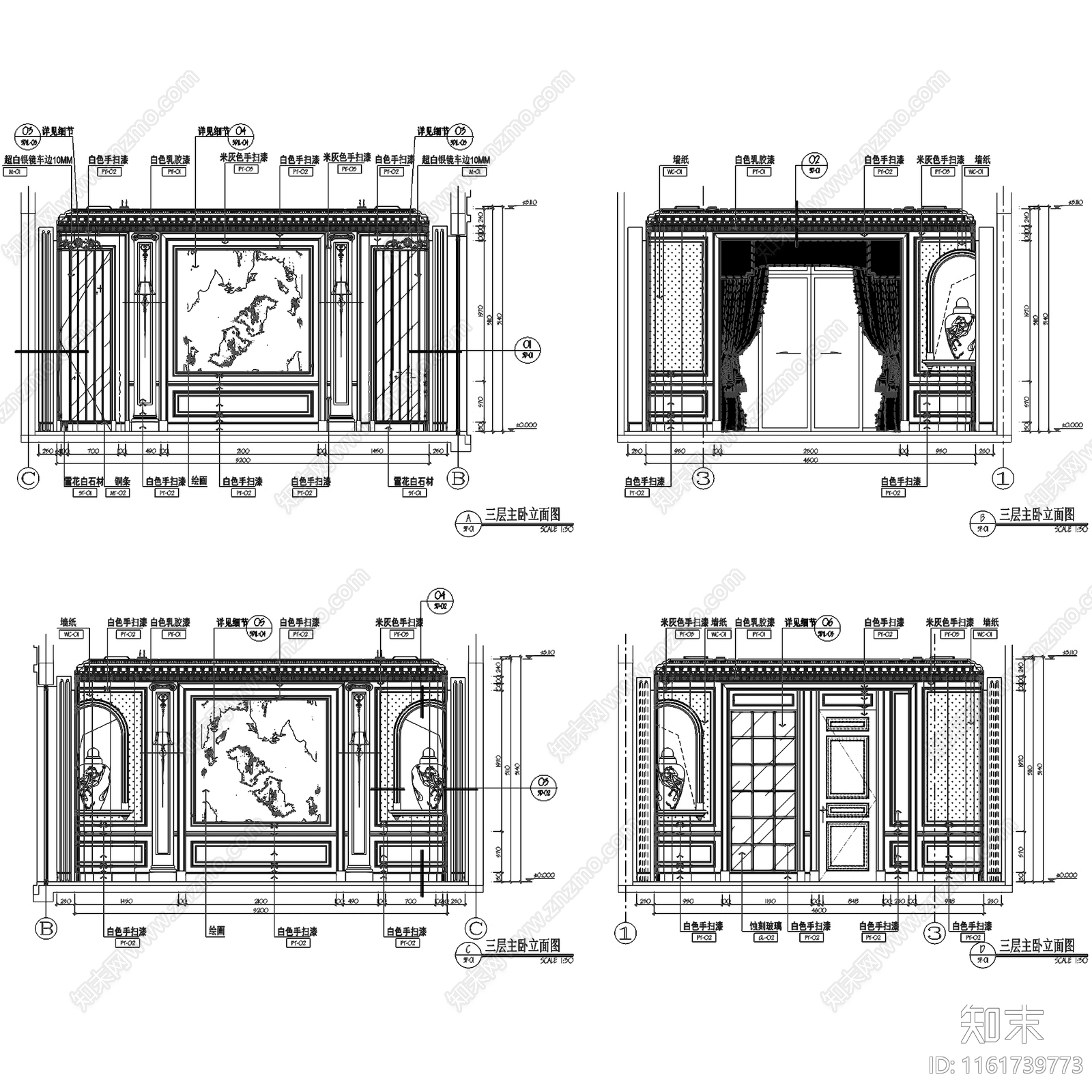 法式长沙梅溪湖壹号280㎡三层别墅室内家装cad施工图下载【ID:1161739773】