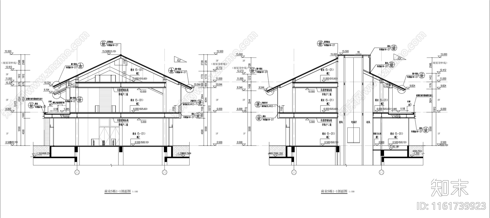 新中式三层商业建筑cad施工图下载【ID:1161739923】