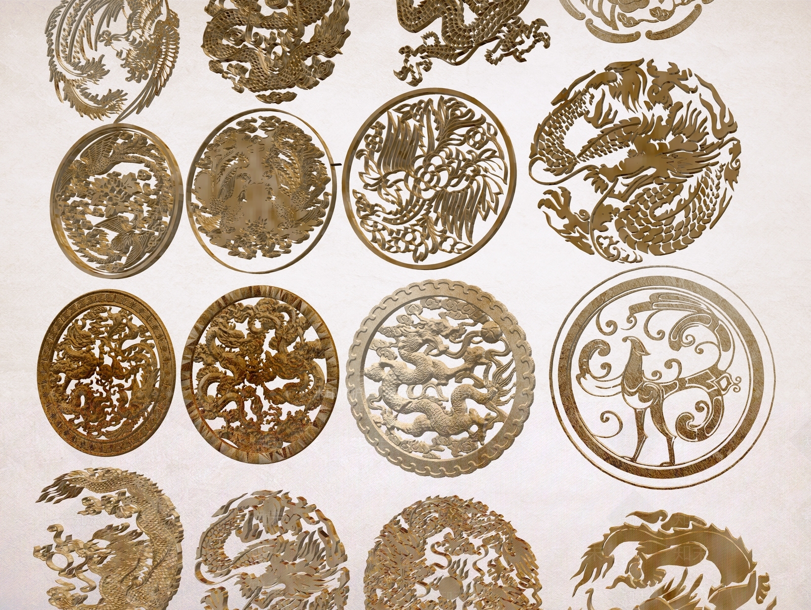 中式龙凤圆形浮雕纹样铜雕SU模型下载【ID:1161919777】