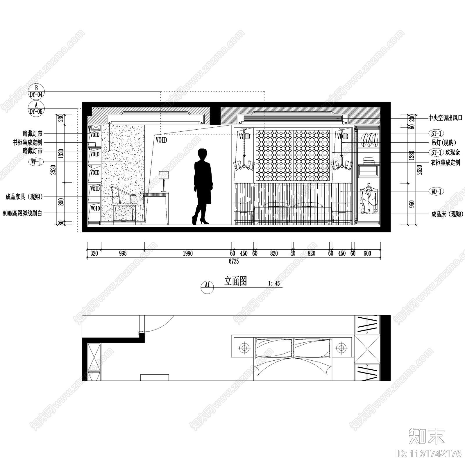 简欧新中式富贵天城201室三室两厅两卫室内家装cad施工图下载【ID:1161742176】