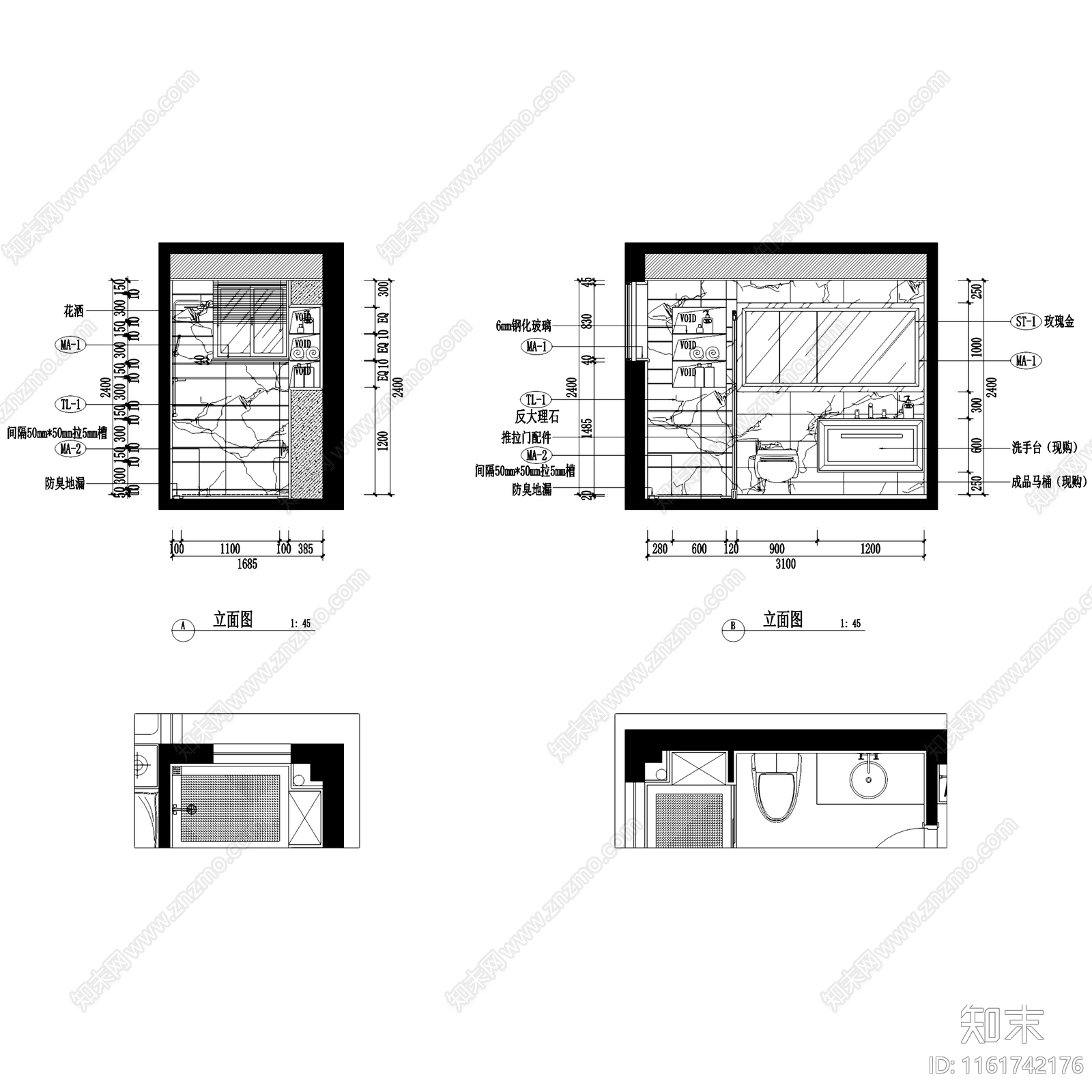 简欧新中式富贵天城201室三室两厅两卫室内家装cad施工图下载【ID:1161742176】