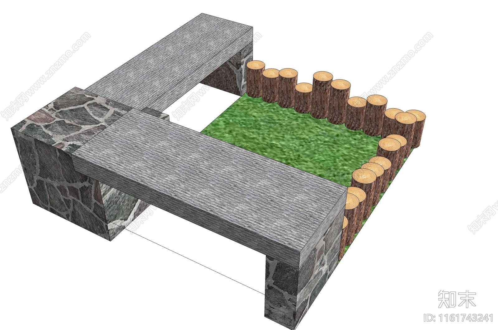 新中式石条毛石树池坐凳SU模型下载【ID:1161743241】