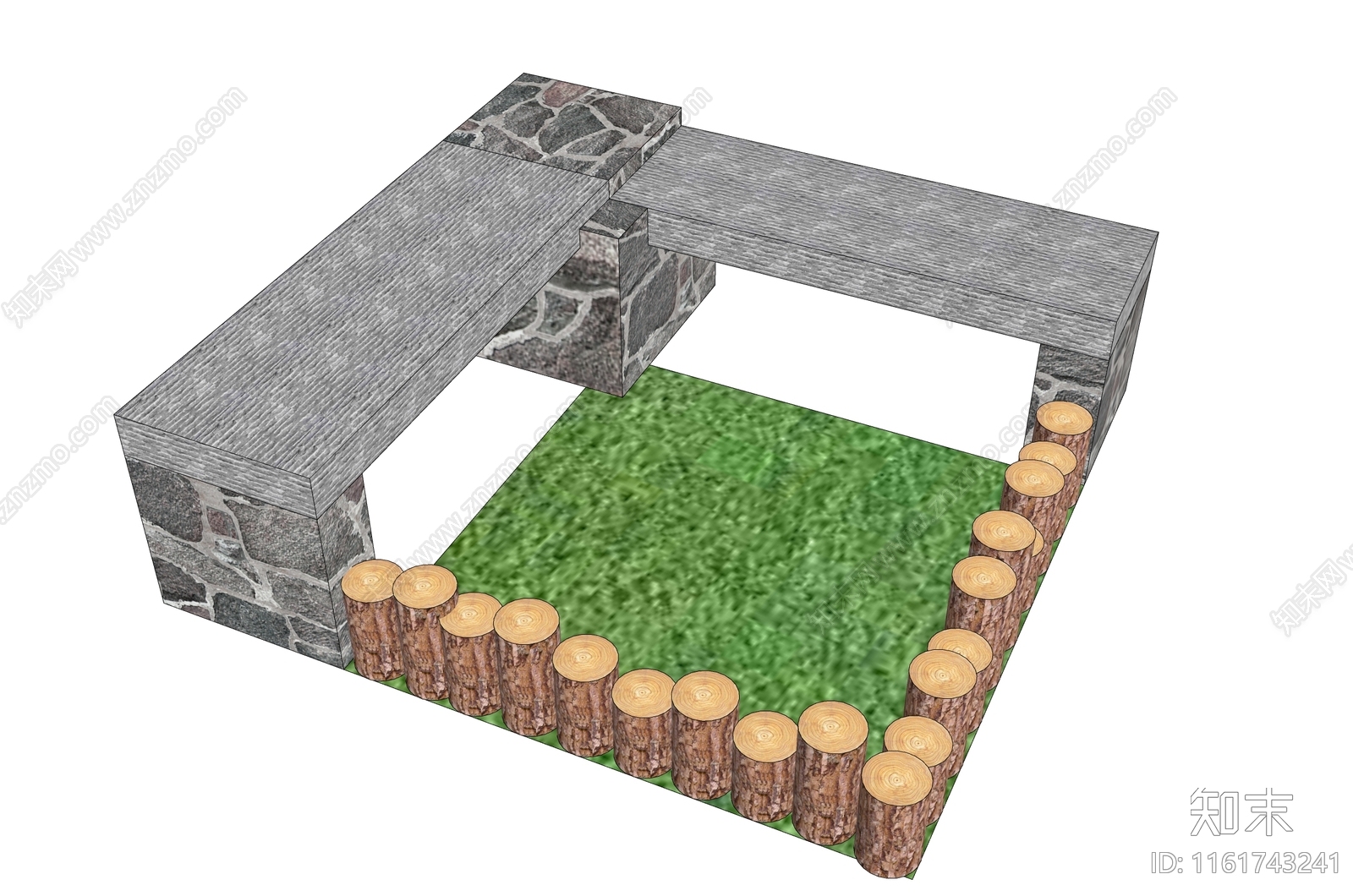 新中式石条毛石树池坐凳SU模型下载【ID:1161743241】