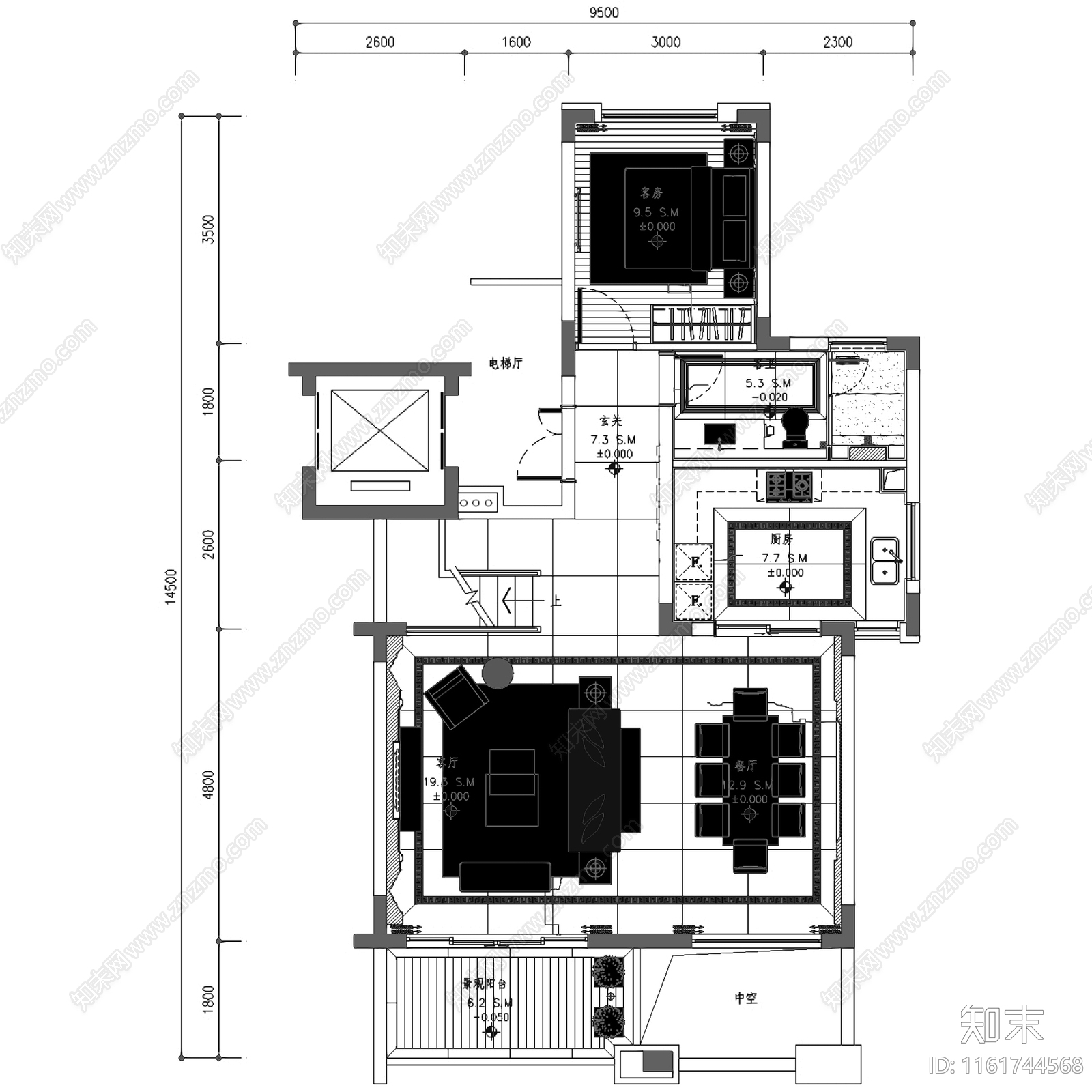 现代简约新力铂园叠墅上叠户型三层别墅室内家装cad施工图下载【ID:1161744568】