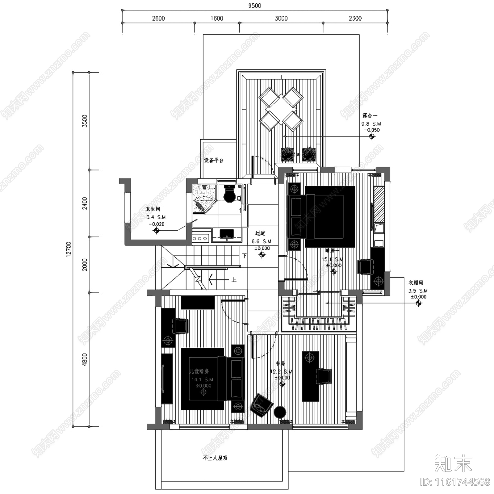 现代简约新力铂园叠墅上叠户型三层别墅室内家装cad施工图下载【ID:1161744568】