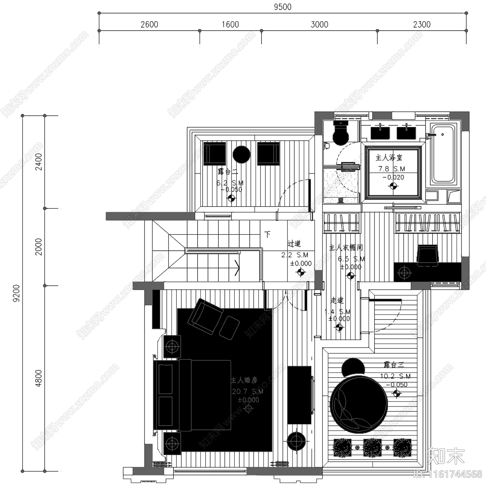 现代简约新力铂园叠墅上叠户型三层别墅室内家装cad施工图下载【ID:1161744568】