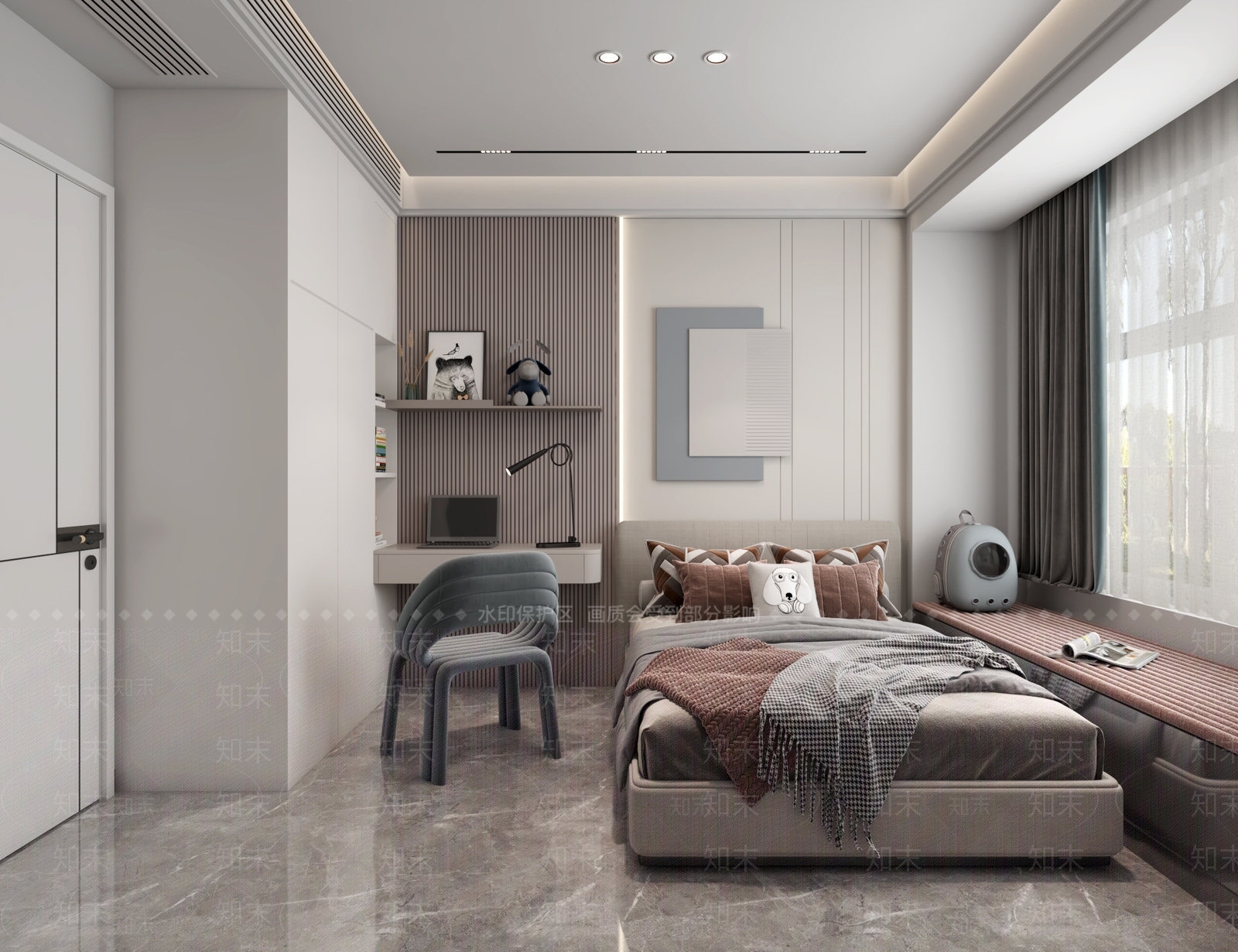 现代简约次卧3D模型下载【ID:1161748627】