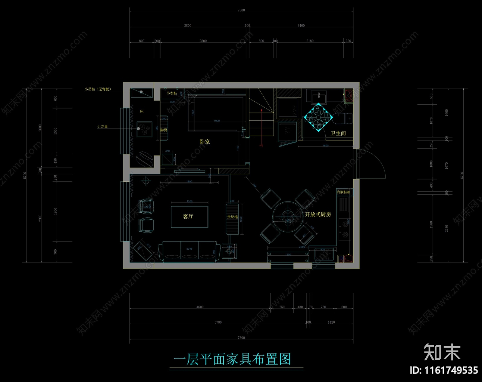 田园法式乡村小型LOFT家装平面图施工图下载【ID:1161749535】