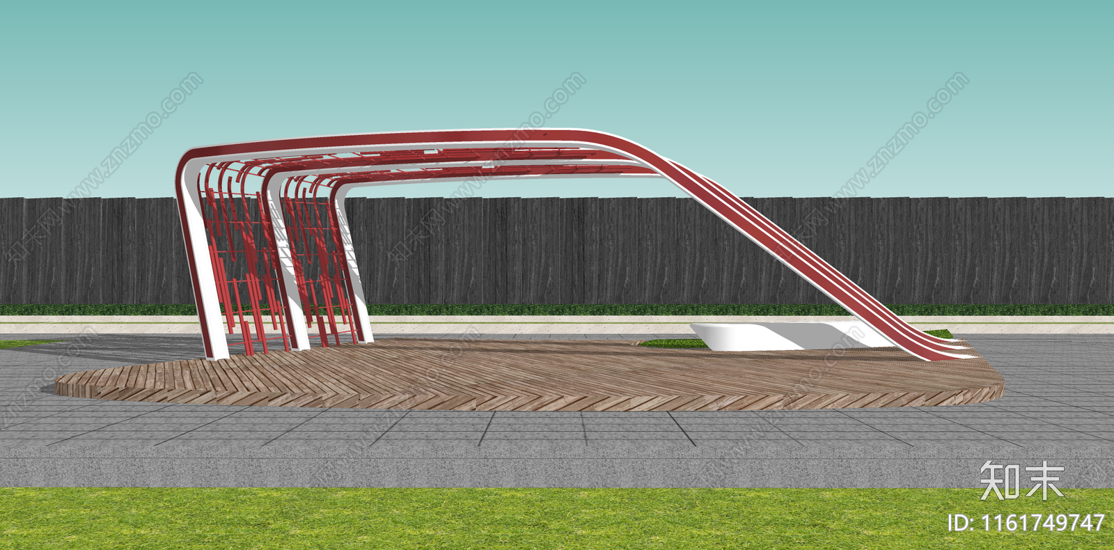 现代户外格栅中国元素景观廊架SU模型下载【ID:1161749747】