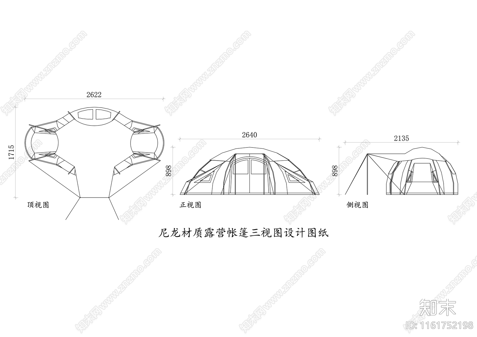 尼龙材质露营帐篷三视图施工图下载【ID:1161752198】