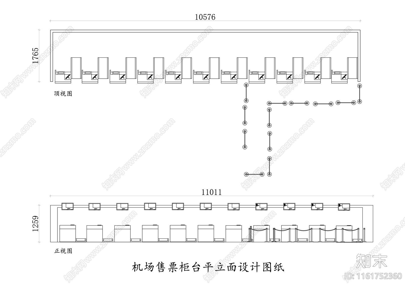 机场售票柜台三视图施工图下载【ID:1161752360】