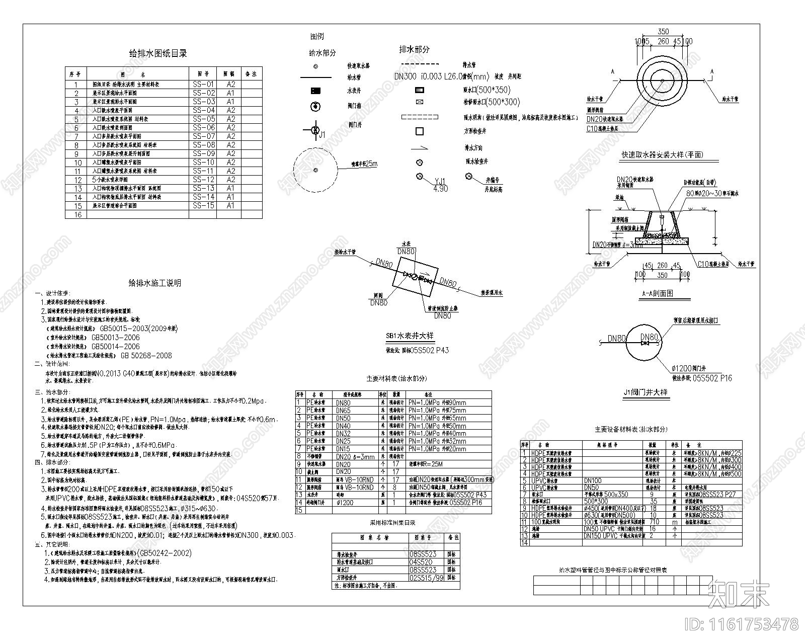 给排水说明主要材料表cad施工图下载【ID:1161753478】