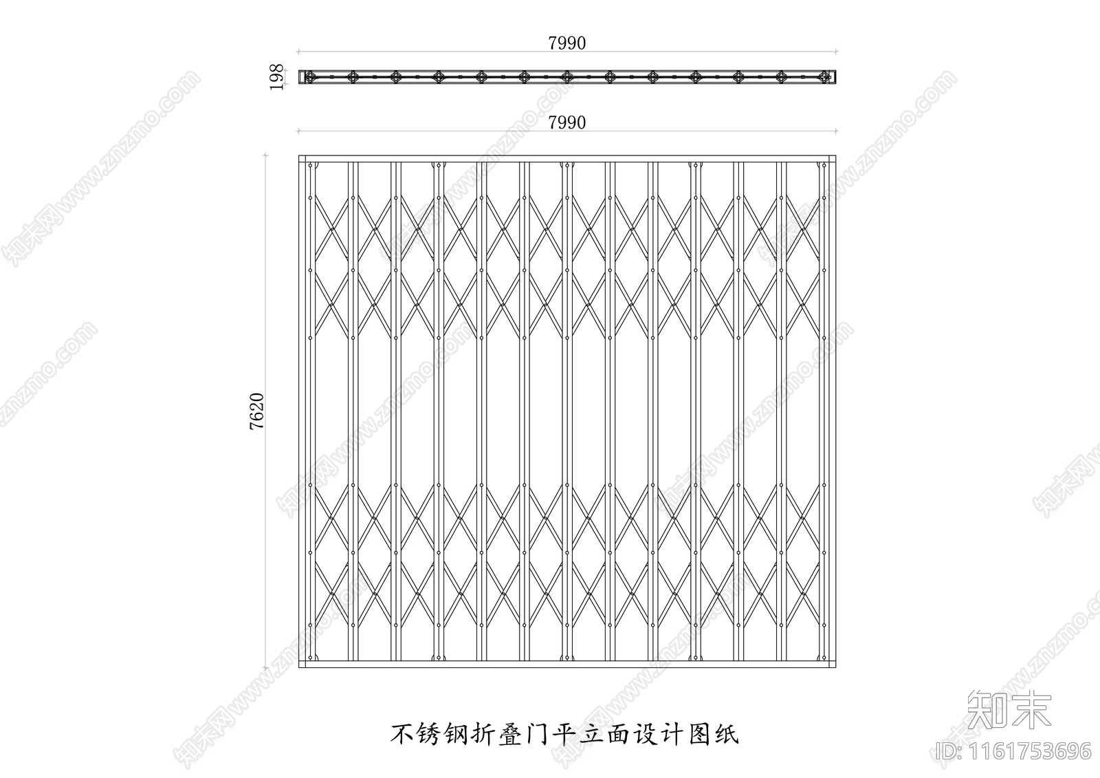 不锈钢折叠门三视图施工图下载【ID:1161753696】