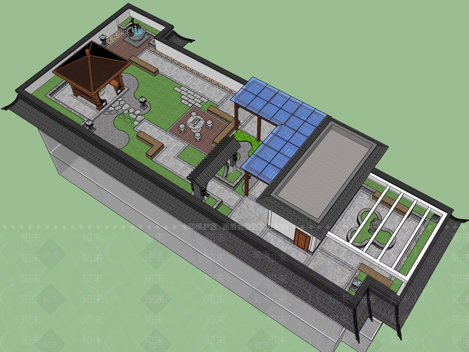新中式屋顶花园SU模型下载【ID:1161755394】