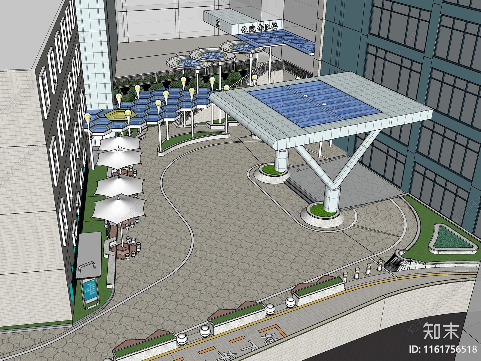 现代医院前广场景观SU模型下载【ID:1161756518】