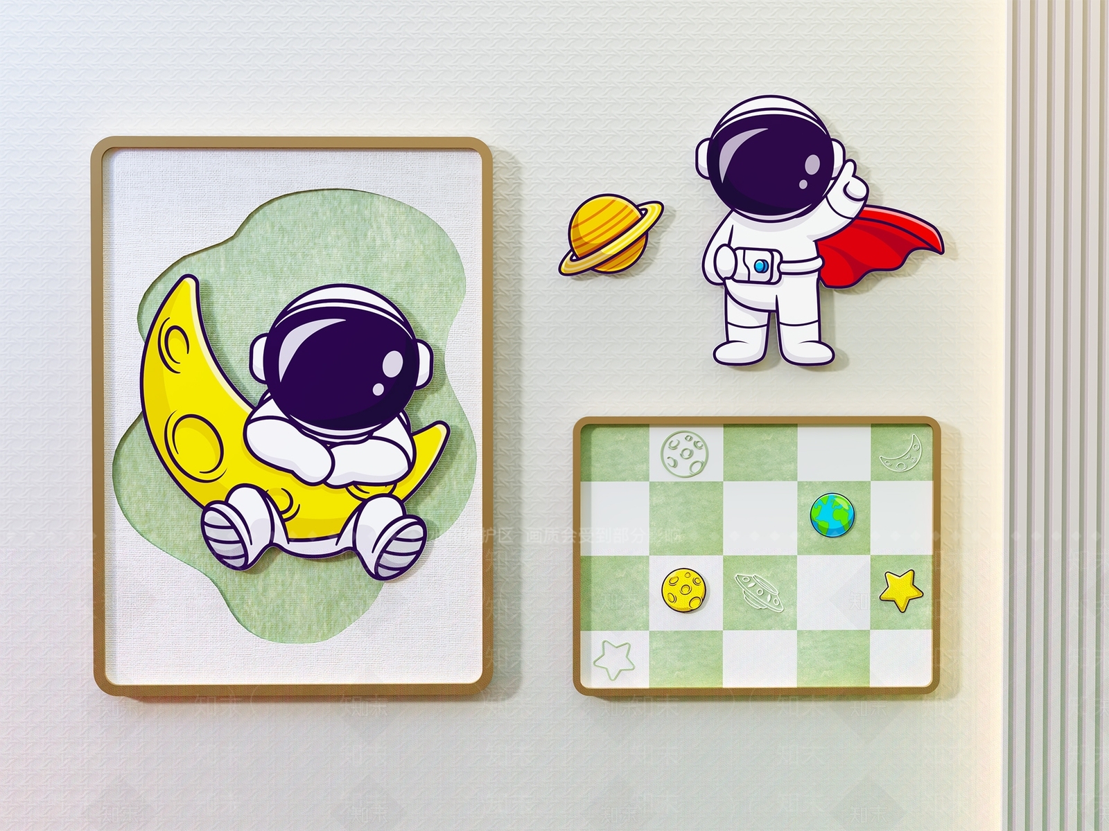 儿童房床头挂画组合宇航员太空挂画3D模型下载【ID:1161757725】
