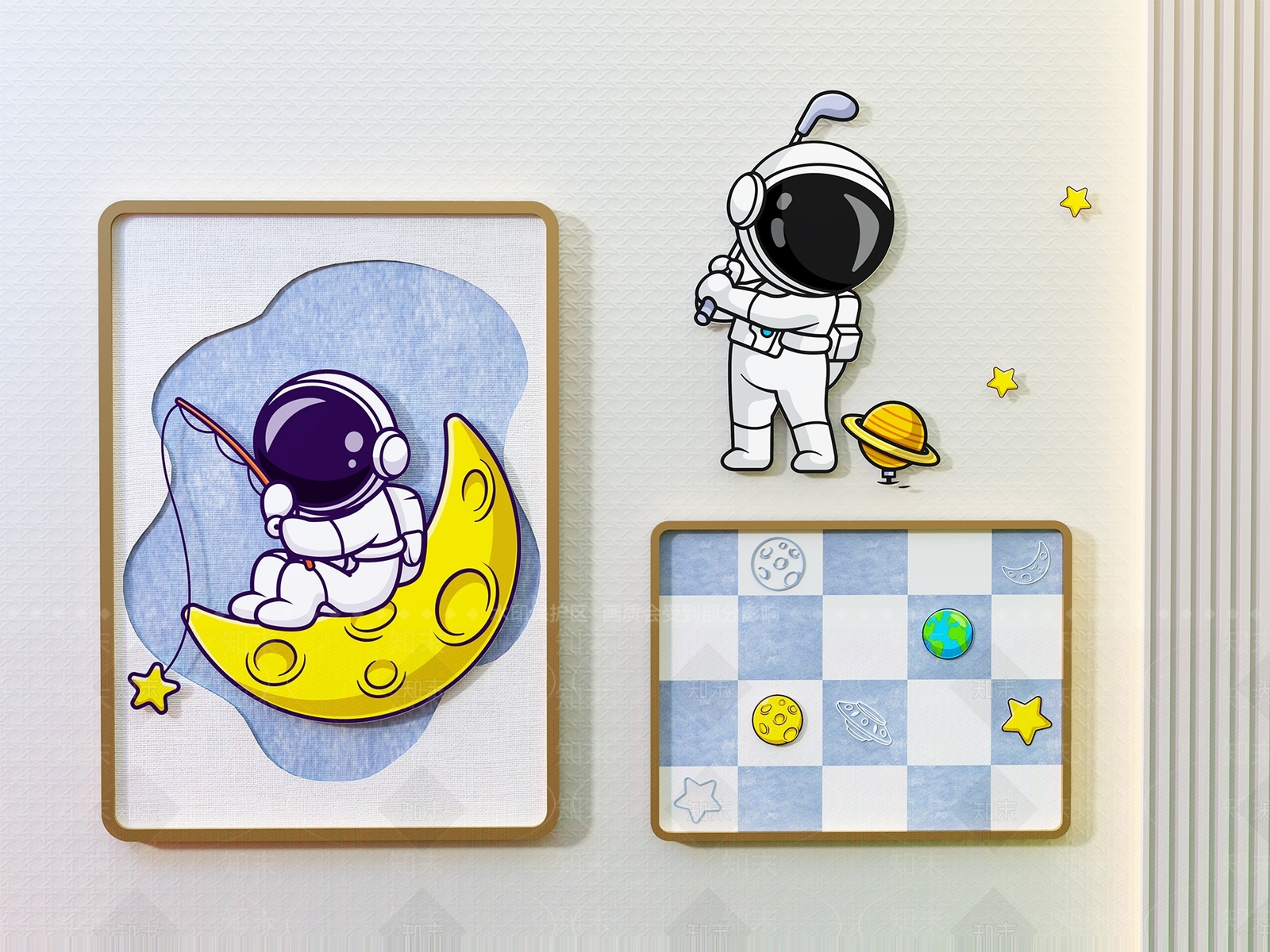 儿童房床头挂画组合宇航员太空挂画3D模型下载【ID:1162200141】