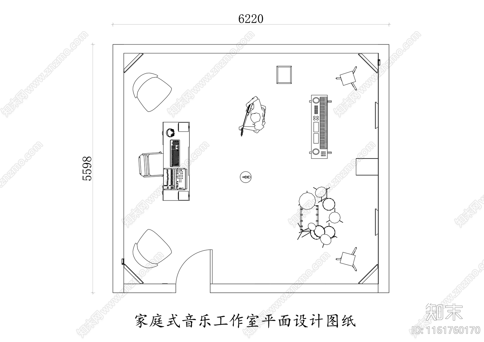 家庭式音乐工作室平面设计图纸施工图下载【ID:1161760170】