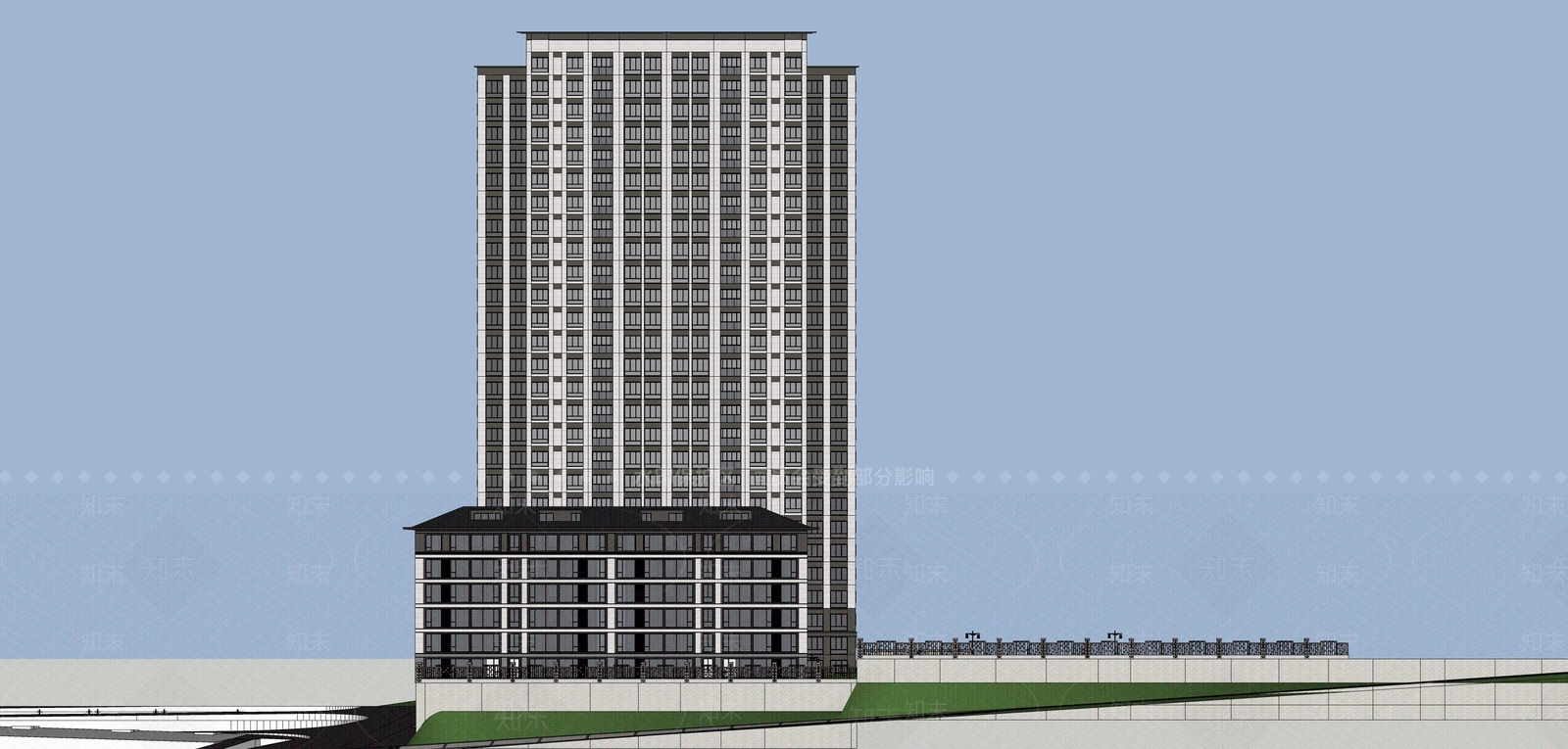 新中式小区高层建筑SU模型下载【ID:1161760867】