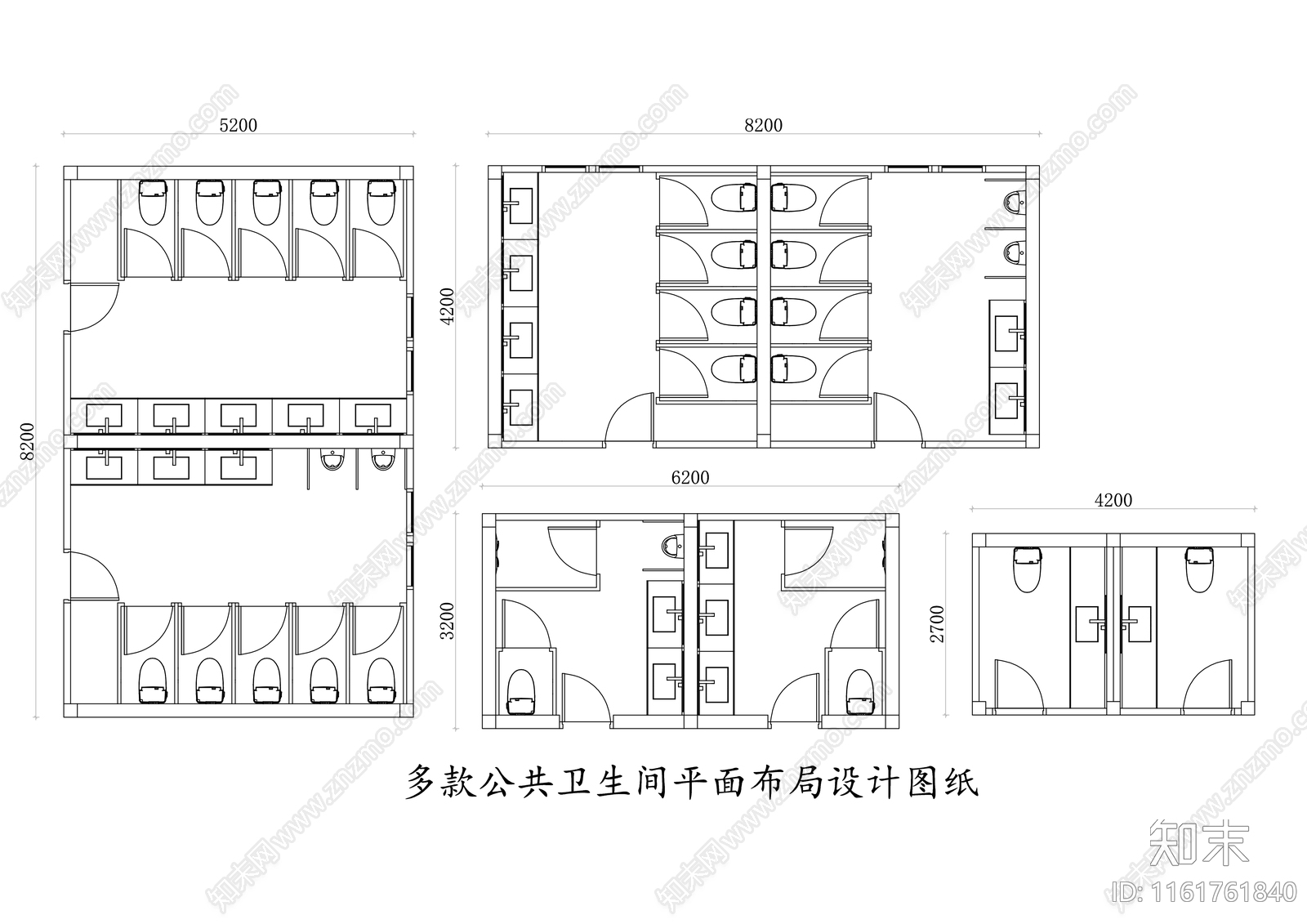 多款公共卫生间平面布局设计图纸施工图下载【ID:1161761840】