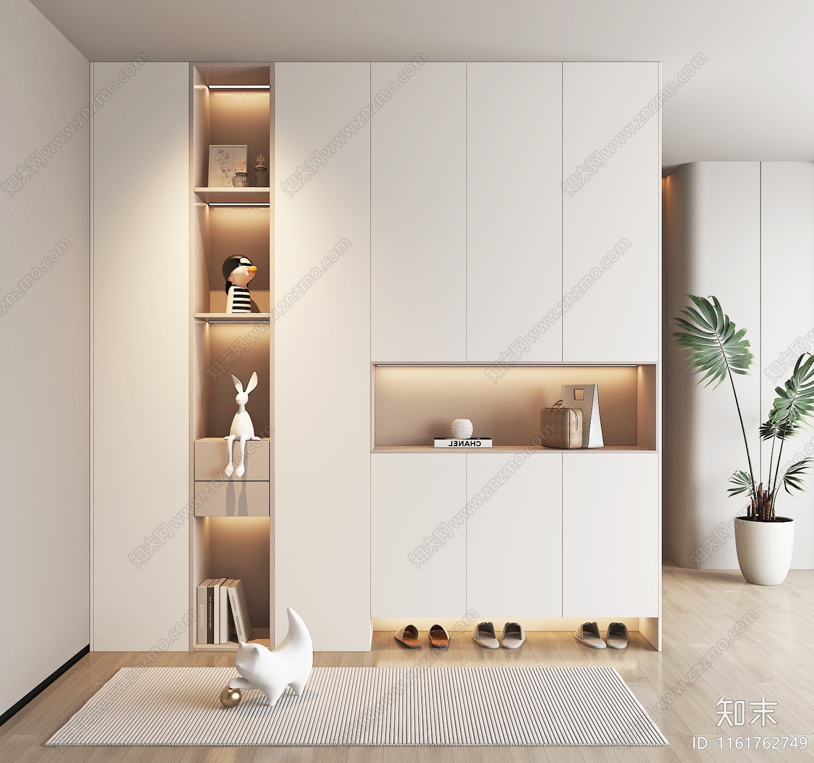 现代奶油风玄关鞋柜SU模型下载【ID:1161762749】