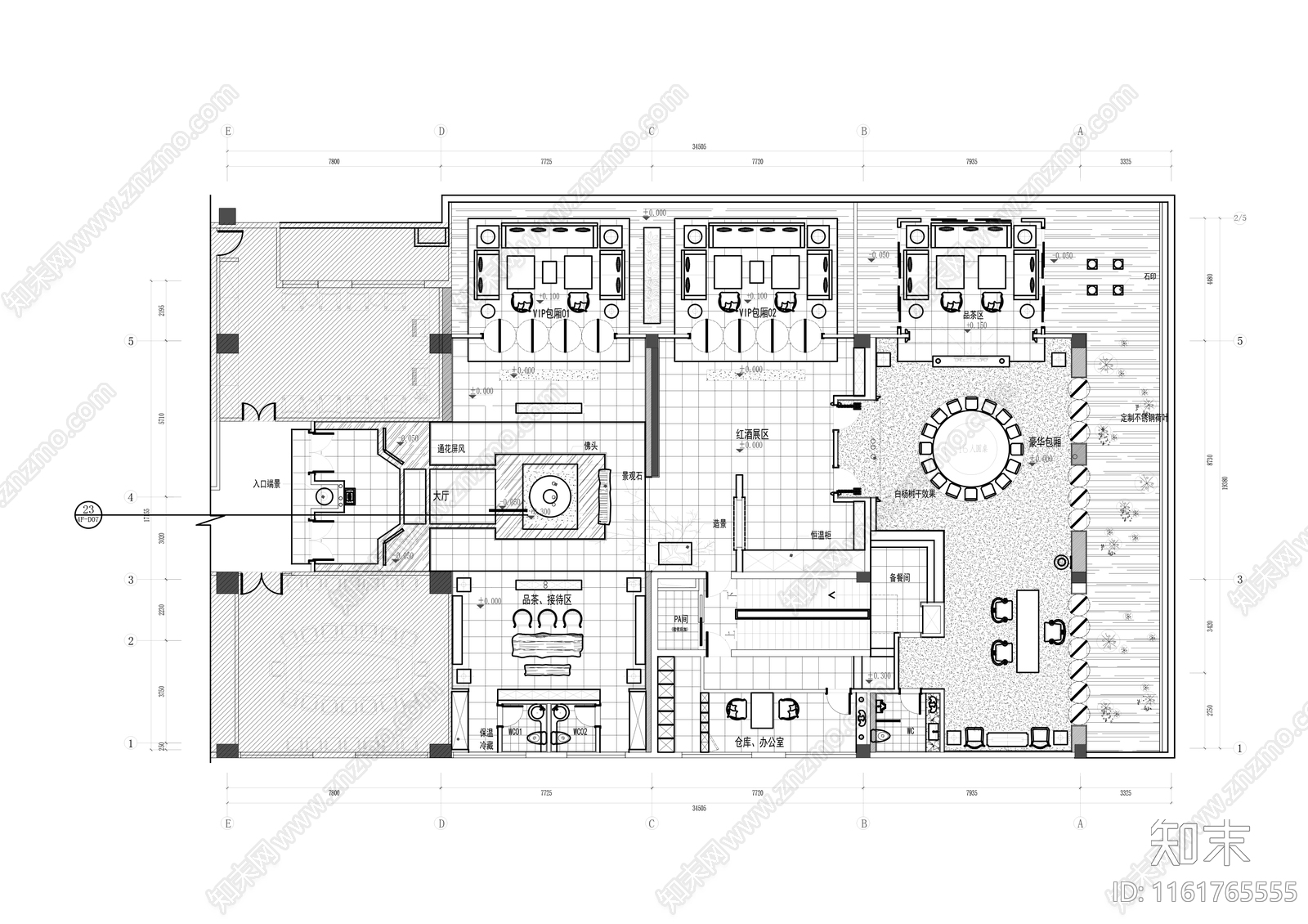 新中式茶室会所cad施工图下载【ID:1161765555】